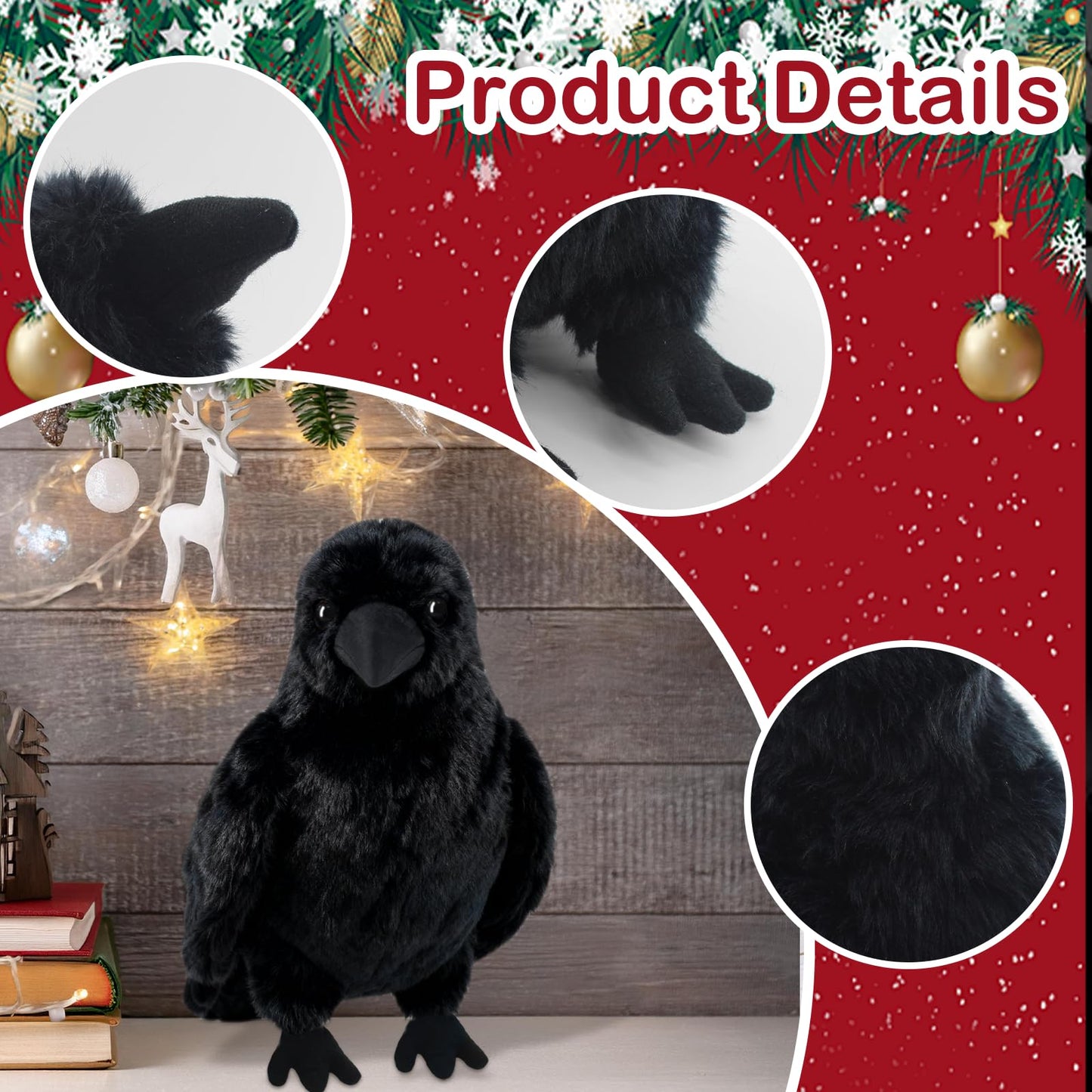 FestiGlow 2 PCS Realistic Crow Plush,Black Crow Stuffed Animal Plush, Realistic Raven Prop, Soft Little Bird Raven Stuffed Doll for Christmas Birthday Gifts Halloween Party Home Decor 9.84