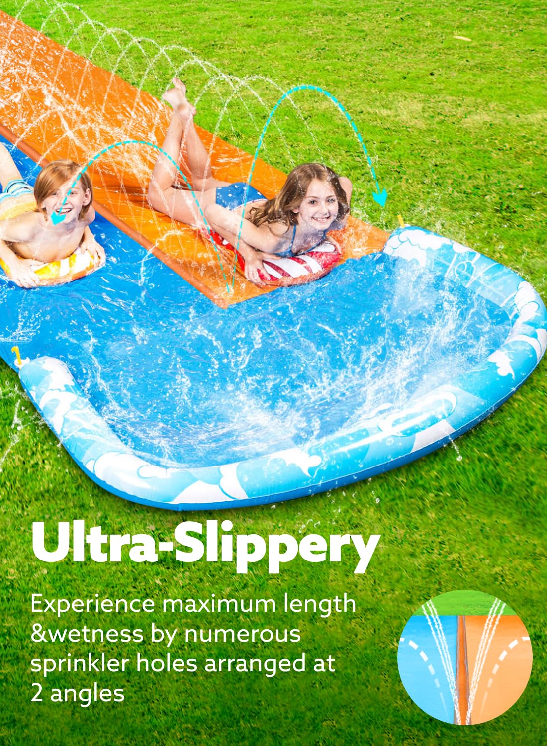 JOYIN 22.5ft Water Slides and 2 Bodyboards, Lawn Slide Summer Slip Waterslides Toy with Build in Sprinkler for Backyard Outdoor Water Fun for Kids