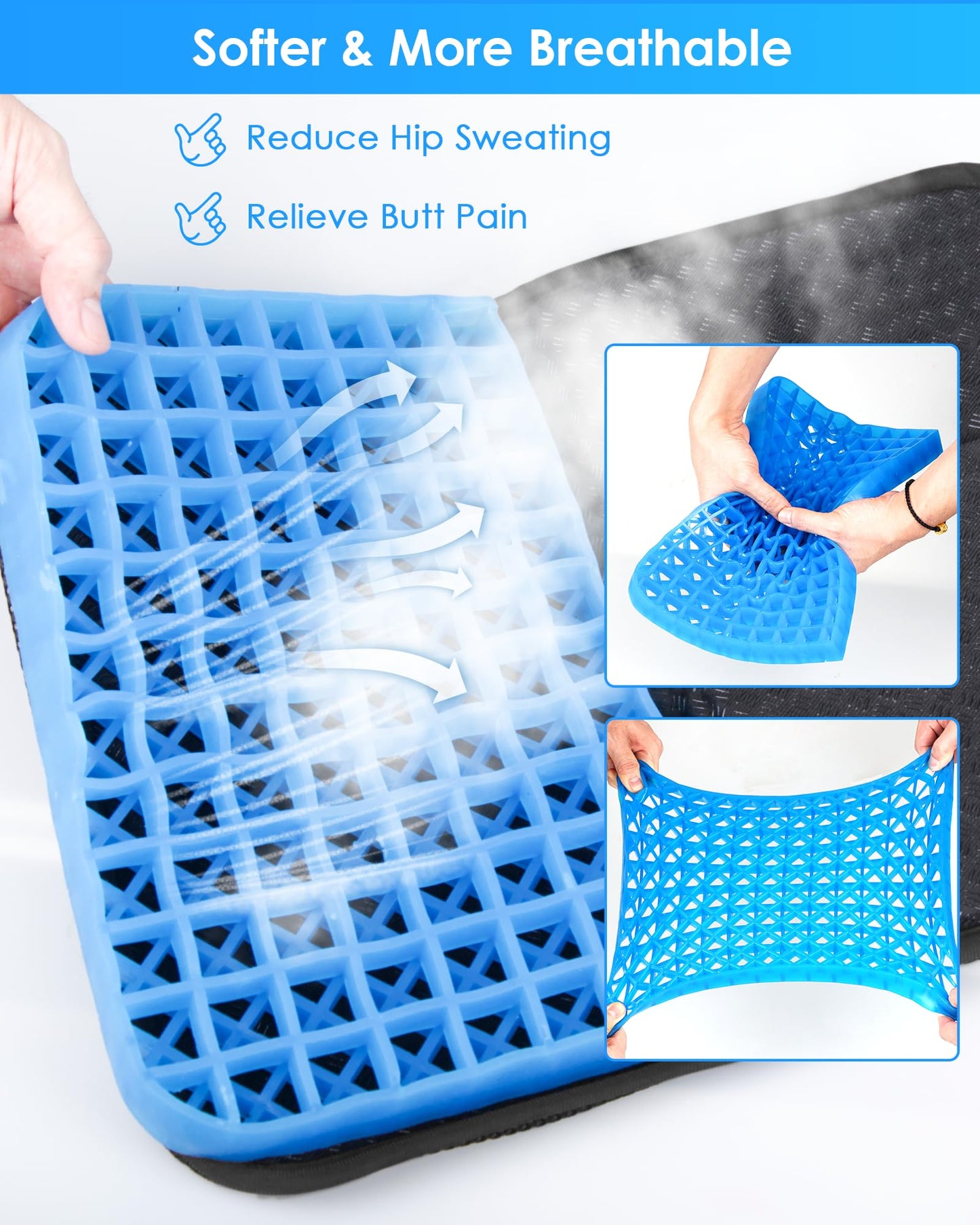 Rexley Gel Travel Seat Cushion, Portable Airplane Seat Cushion, 16.5" x 12" Large Size Foldable for Airplane Seats, Office Chair, Camping, Bleachers, Flights, Commute