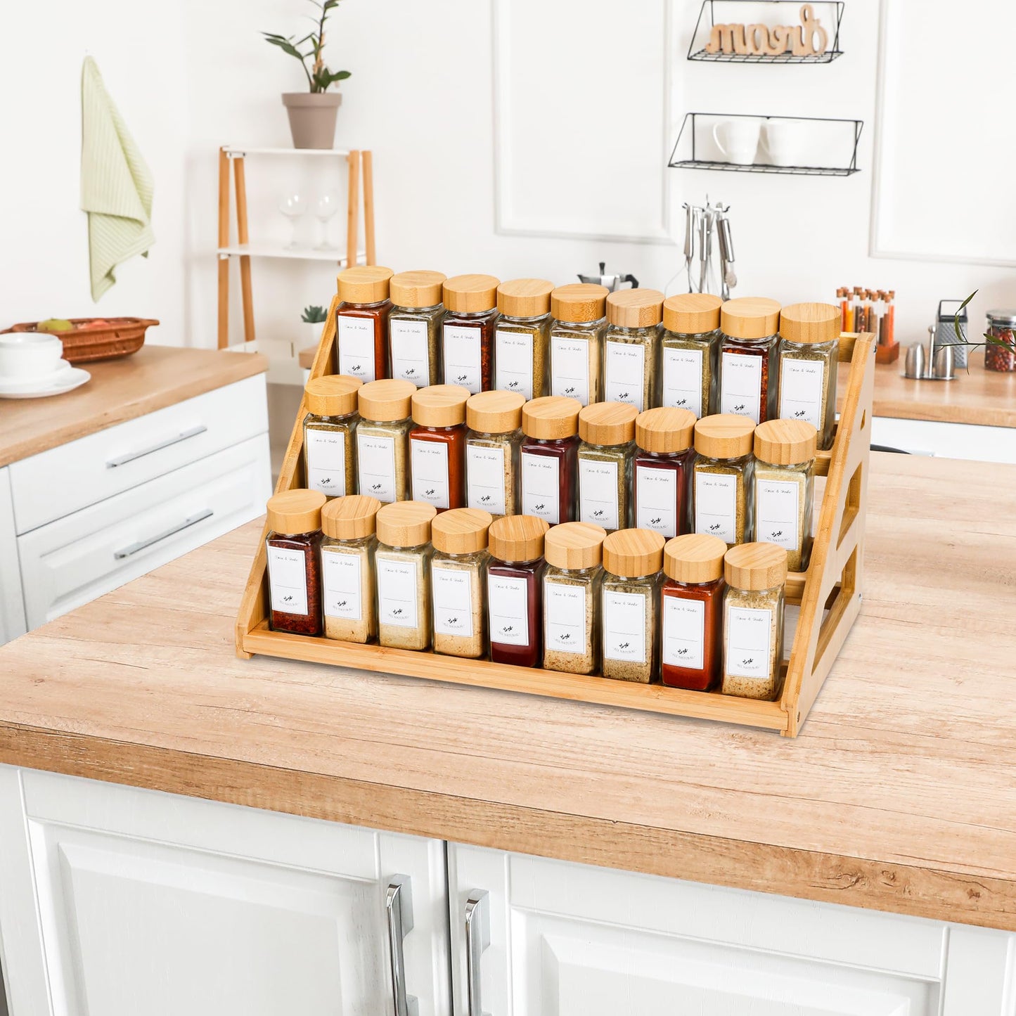 MNADSFKJ Bamboo Tiered Spice Rack, for Countertop Spice Organizer for Pantry Spice Shelf Organizer Kitchen Spices Rack，Cabinet spice rack，Cabinet seasoning rack