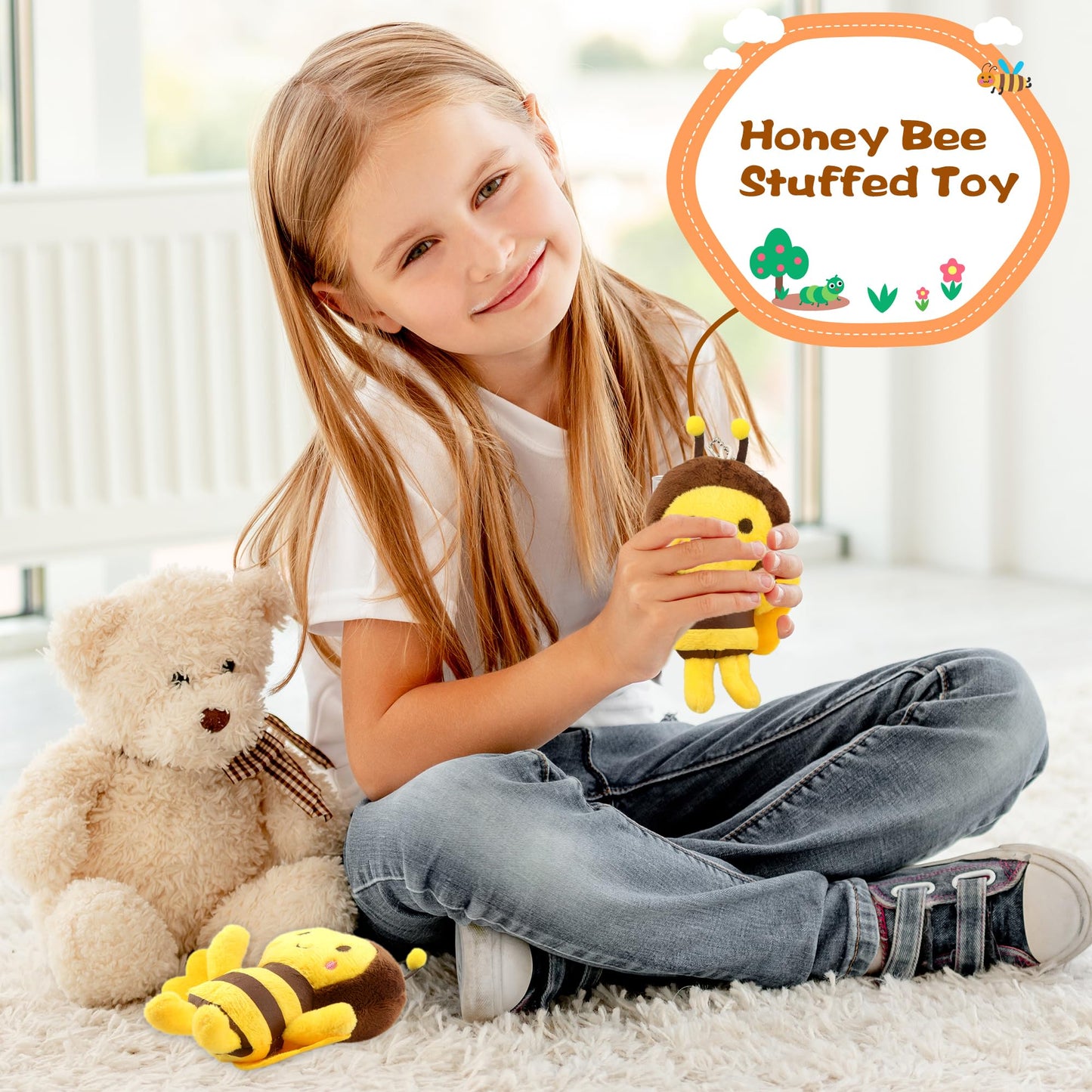 Puteraya 26 Pack 5 Inch Cute Bee Stuffed Animal Toys Soft Plush Bee Lifelike Plush Honeybee Keychain for Room Decoration Holiday Birthday Baby Shower Animal Theme Party Favors