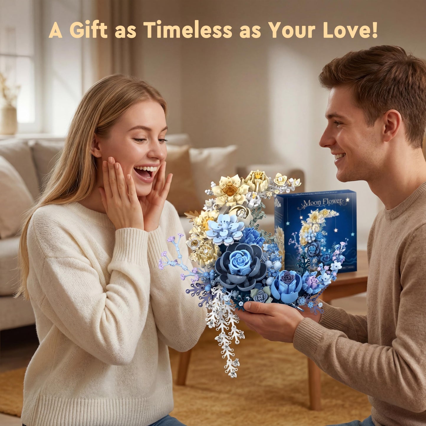 Loyratche Blue Moon Flower House Building Set with Light, Botanical Collection Flowers Treehouse Builidng Block Kit, Compatible with Lego for Adults Creative Gift for Home Décor (1750PCS) (Blue)