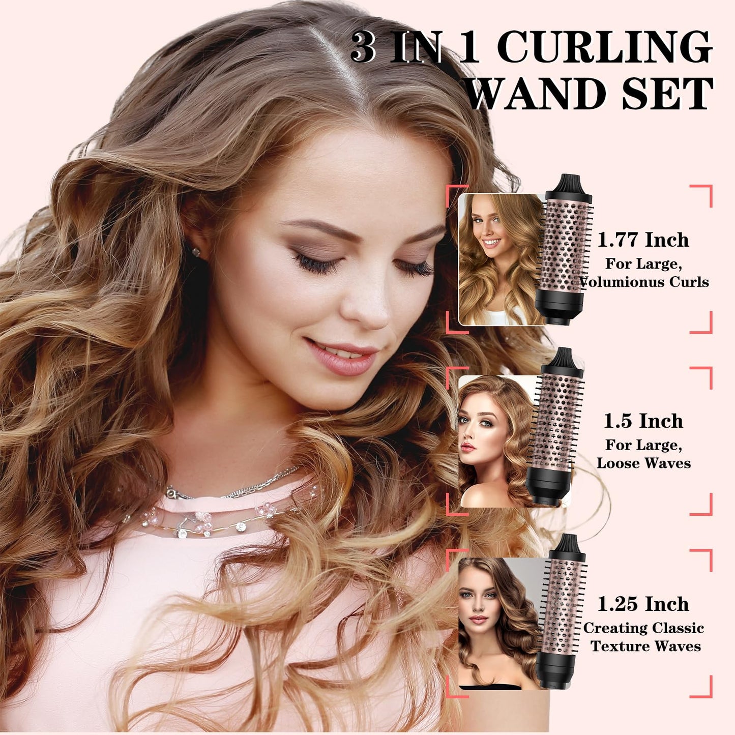 Thermal Brush 3 in 1 Set Ionic Heated Round Curling Brush Create Volume & Smoother Hair Style for Fully Dried Hair Ceramic Fast Heating Curling Iron Brush with Temperature (Black)