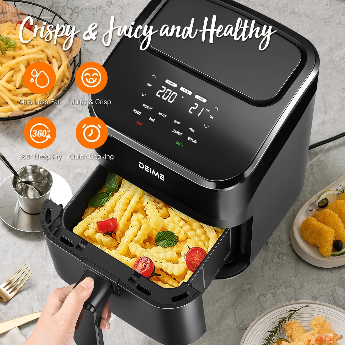DEIME Air Fryer 4.5 Qt, Small Airfryer Digital Space Saving Compact, Bake, Reheat, Roasts for Quick Easy Meals, Mini Compact & Quiet, Nonstick & Dishwasher Safe Basket with Toast Rack (Black)
