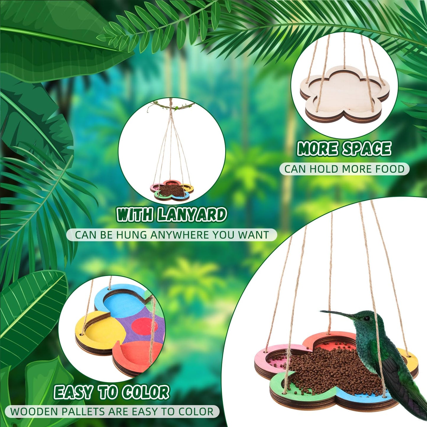 DoubleFill 24 Pcs DIY Bird Feeder Craft Kits for Kids Ages 5-8 8-12, 24 Flower Wooden Bird House, 4 Sets Watercolor and 200 Acrylic Diamonds for Children Spring Craft Activity Art DIY Project