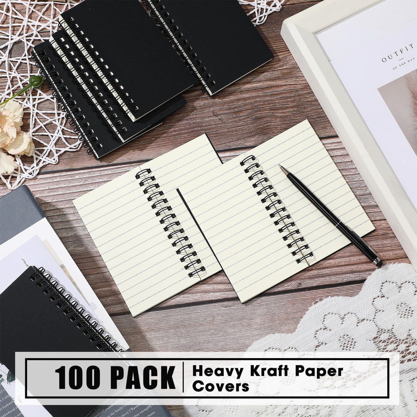 Jutom 100 Pcs Small Spiral Notebooks Memo Pads 3x5 Bulk Small Pocket Notebooks Mini Notepads with Lined Pages Mini Journals for Office School Work Supplies, 120 Pages (Black)