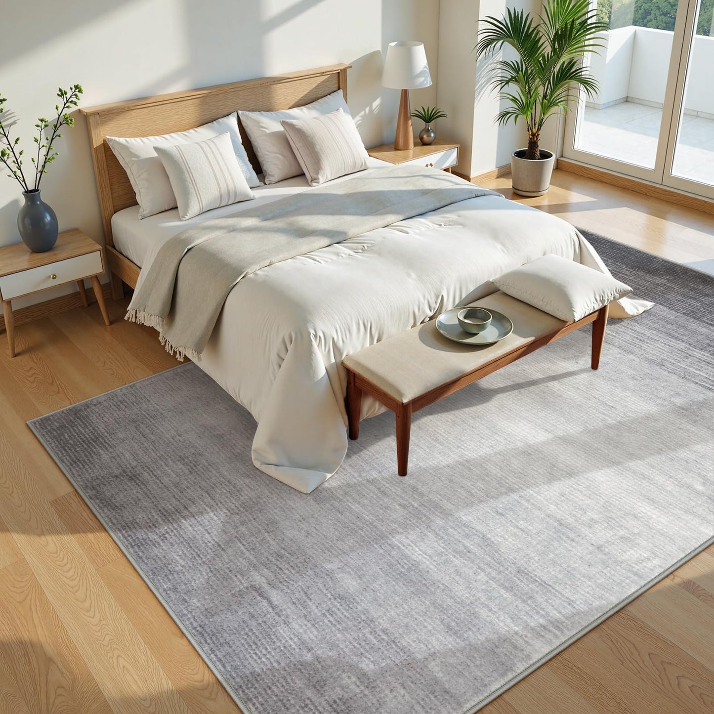 Wonnitar 4x6 Washable Grey Rug for Bedroom, Modern Ombre Area Rug for Living Room, Non-Slip Stain Resistant Entryway Throw Mat, Non-Shedding Low Pile Floor Carpet for Bedside Mudroom (Grey, 4'x6')