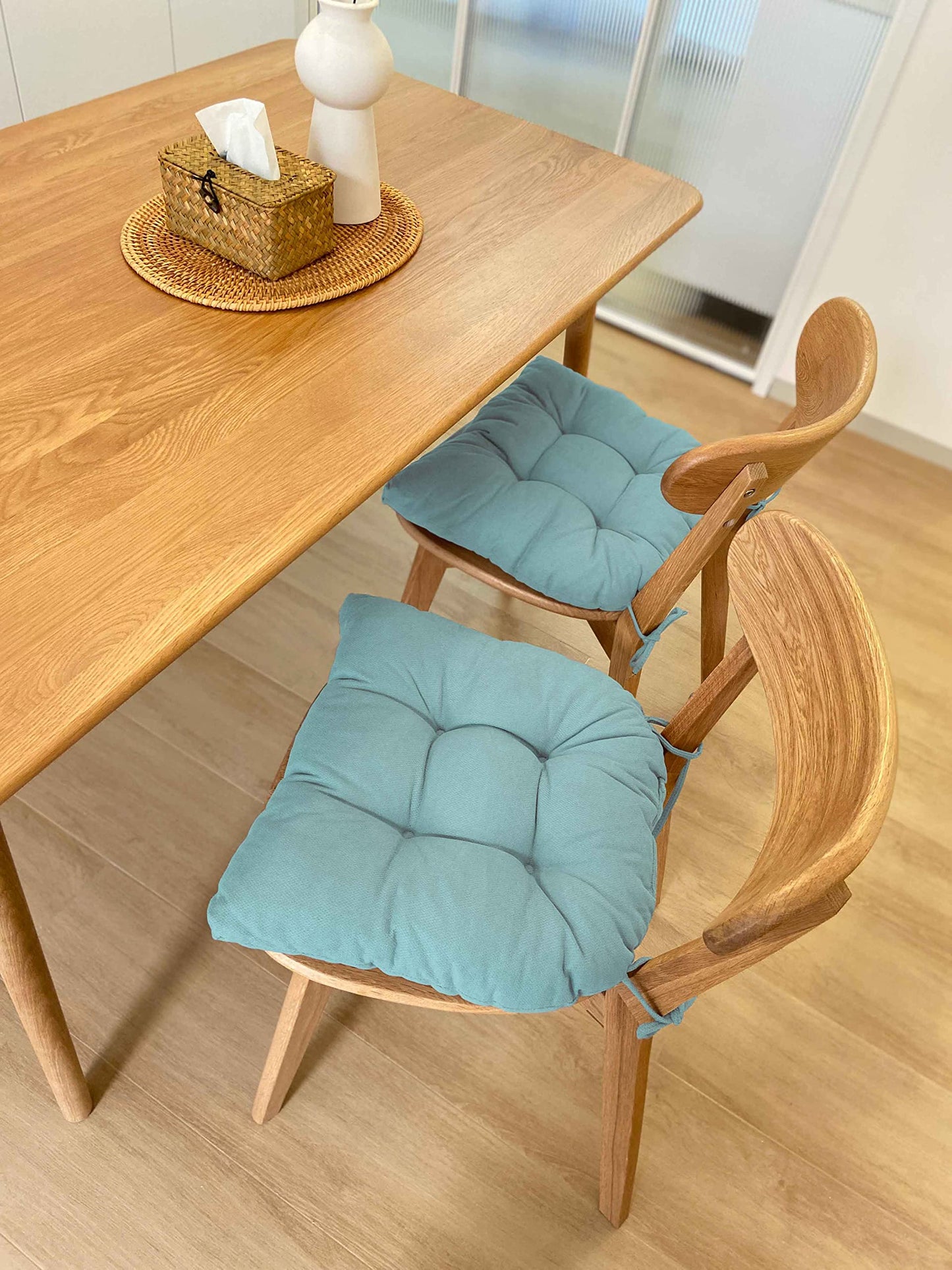 JAMPAYANG Chair Cushion, 4 Pack Chair Cushions for Dining Chairs, Chair Pads and Mat with Ties for Indoor Kitchen Seat and Desk (4 Count - 17 x 16 in, Aqua Blue)