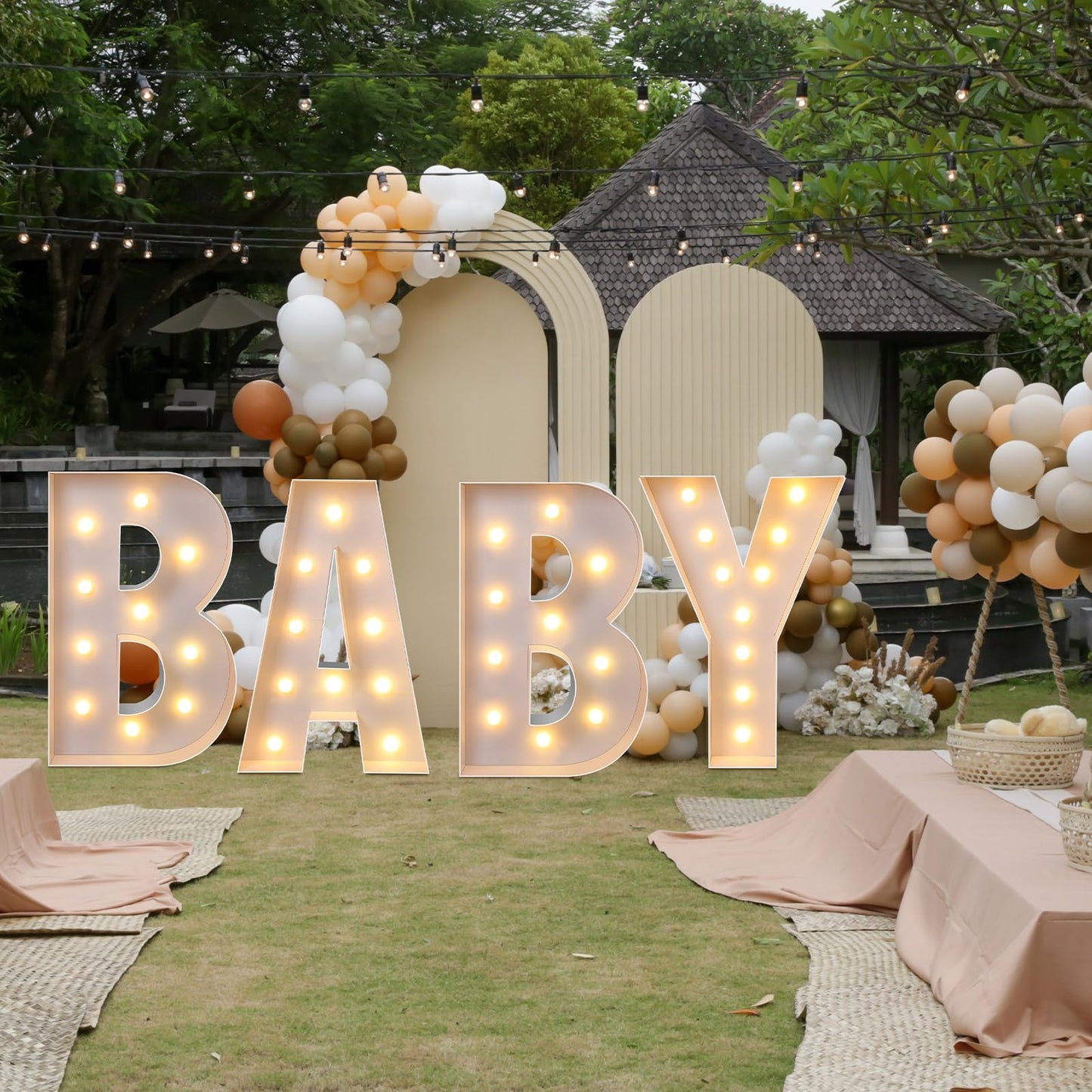 Retisee 3.3 Feet Marquee Letter Lights Baby Light Up Sign With String for Shower Birthday Party Supplies - Mosaic Balloons Frame Decoration Set