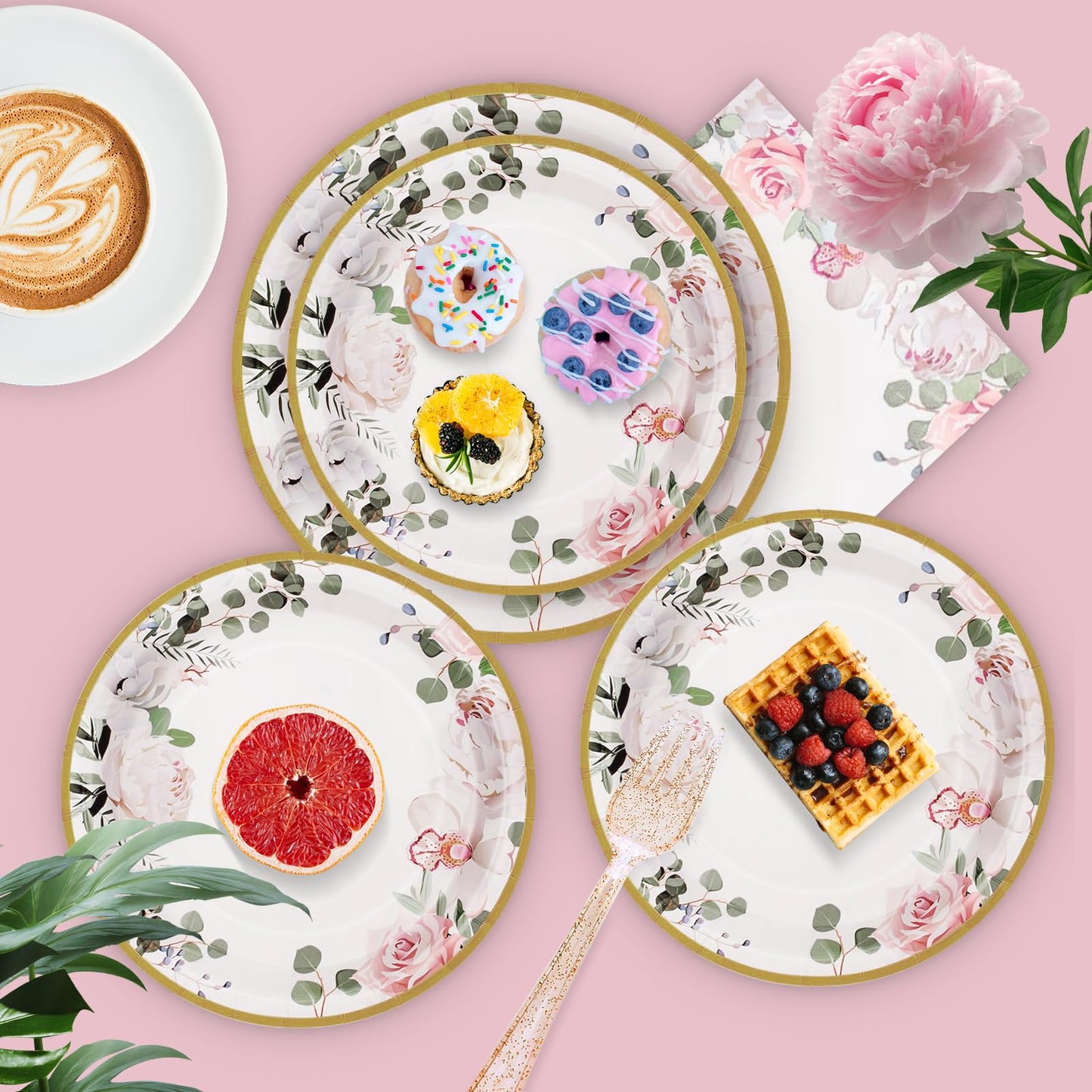 AWLZJZQA 350 PCS Floral Plates and Napkins Party Supplies Serve 50 Flower Disposable Paper Dinnerware Sets for Adults Bridal Shower Decorations Baby Shower Birthday Wedding Engagement Tea