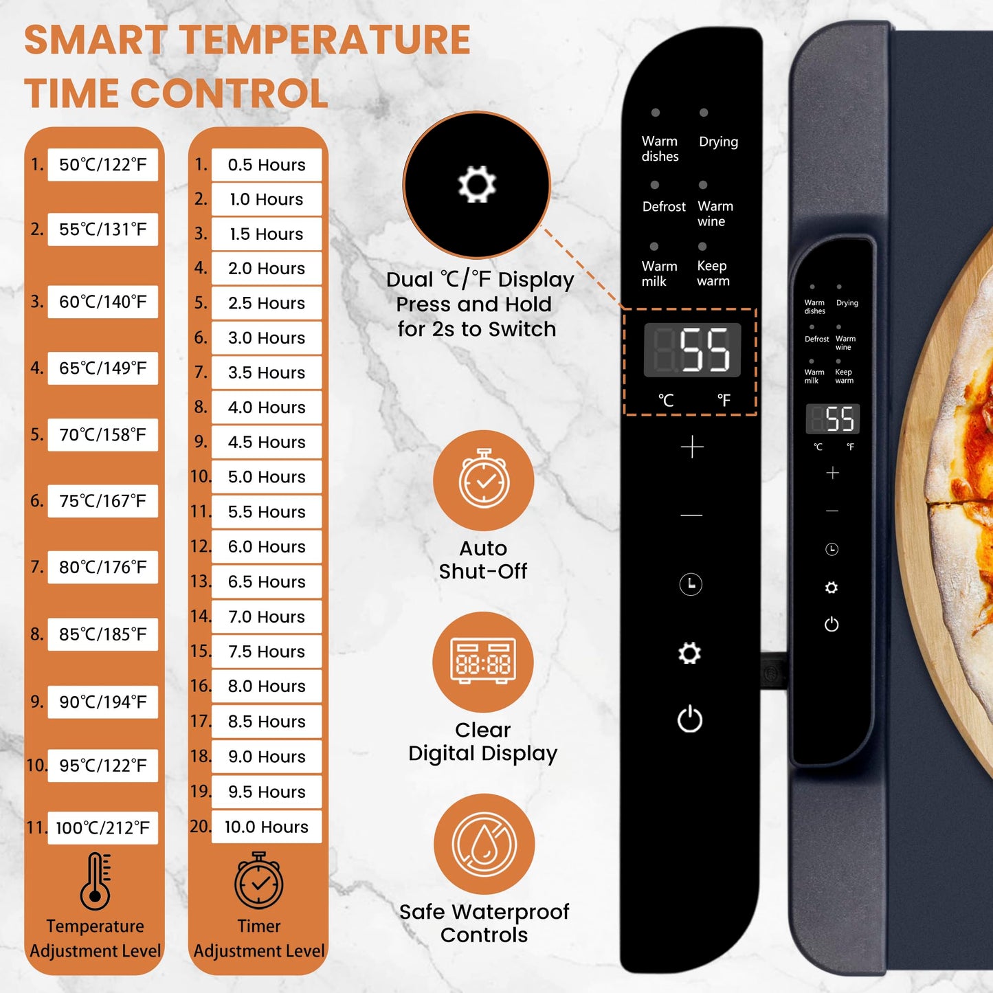 XXL Extra Large Warming Mat for Food with Heat Resistant Pad, 36”x15” Electric Food Warmer for Parties Buffet with 6 Preset Modes, Dual Temprature Display, Child Lock & Auto Shut-Off