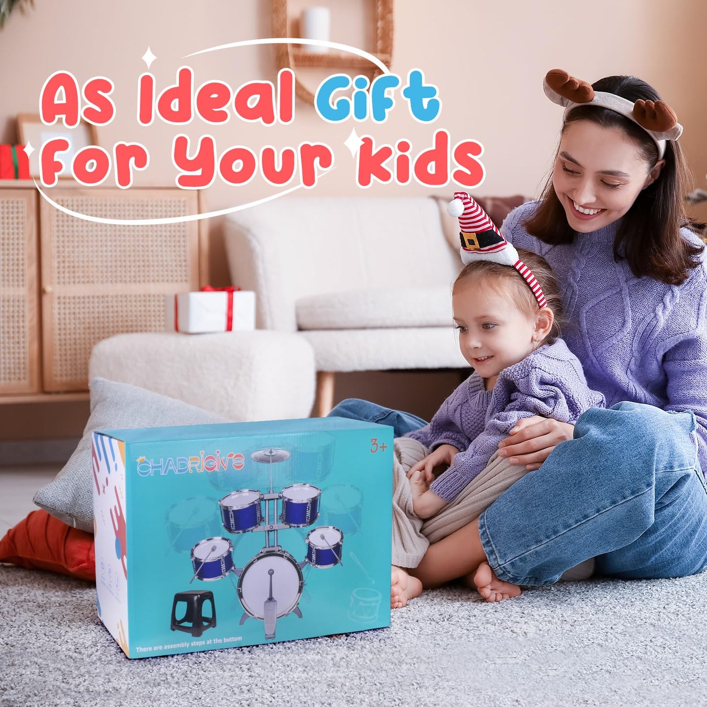 Upgraded Kids Drum Set for Toddlers 1-3 Plastic Musical Jazz Drum Instruments Kit Birthday Musical Learning Toys for 4 5 6 Boys Girls