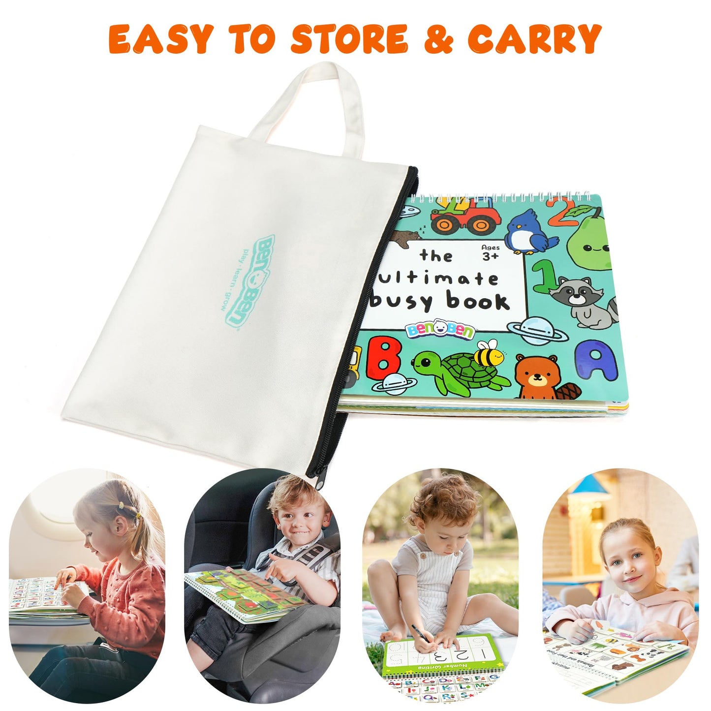 BenBen Busy Book for Toddlers, 30 Pages, Pre-Assembled, Montessori Toys, Preschool Learning Activities, Educational Sensory Toys, Kids Activity Book, Autism Learning Materials