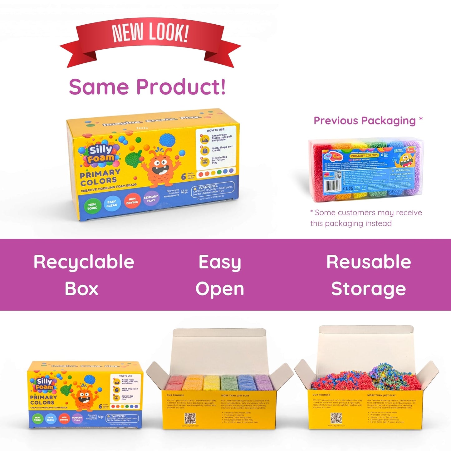 Silly Foam, Creative Modeling Foam Beads, 2-Pack Primary Colors, Perfect for Preschool and Kids, Arts & Crafts, STEM, Sensory Play, Non-Toxic (Age 3+)