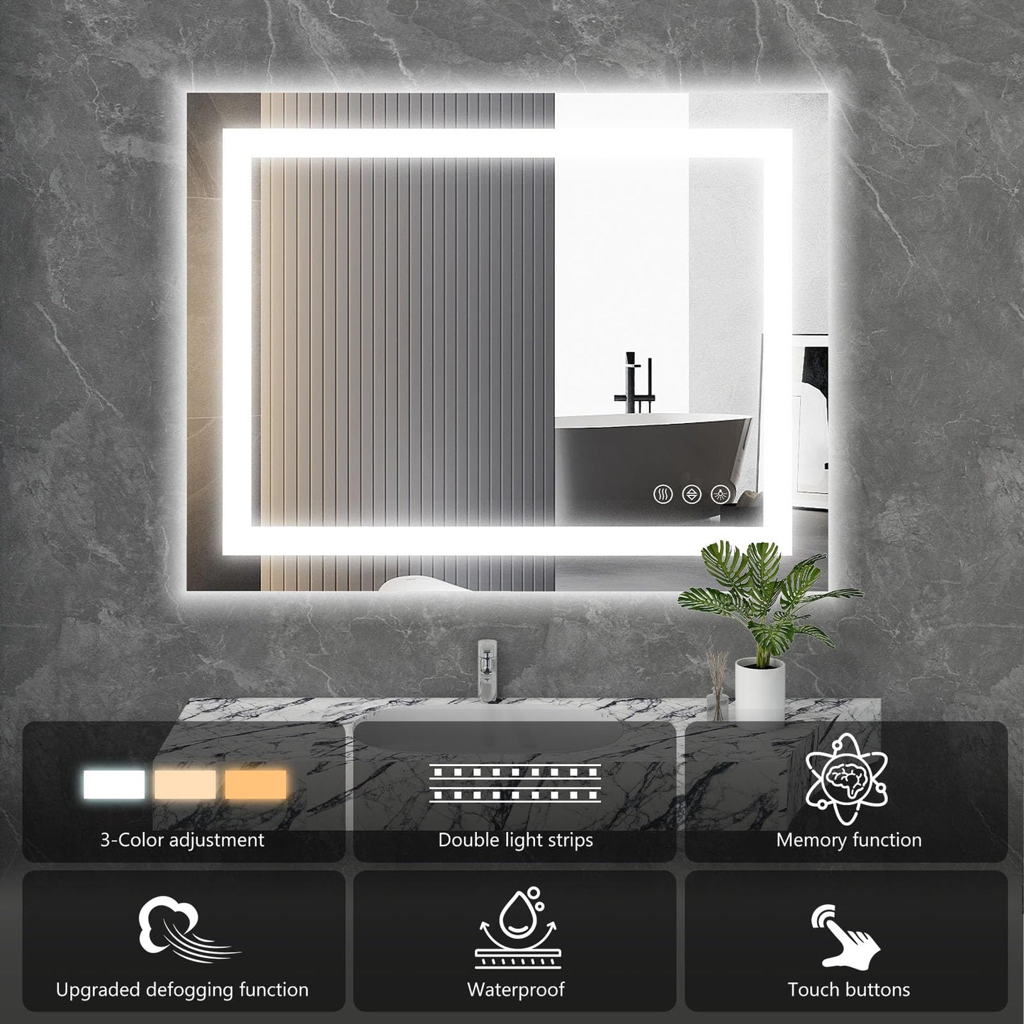 Sweetcrispy 24"x 32" Smart Anti-Fog LED Bathroom Mirror with Lights and Front Light & Backlit, 3 Color Temperatures, Dimmable, Memory Function, Rectangle Modern Vanity Mirror