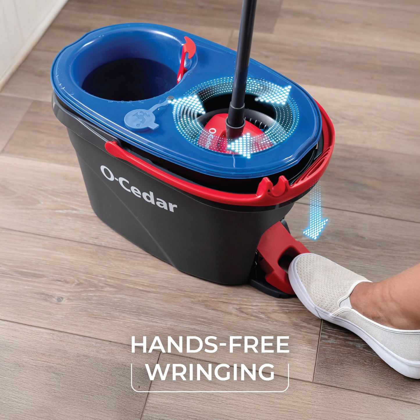 O-Cedar RinseClean Spin Mop & Bucket System + 2 Extra Mop Heads| Clean with Water | Removes 99% of Bacteria Plastic