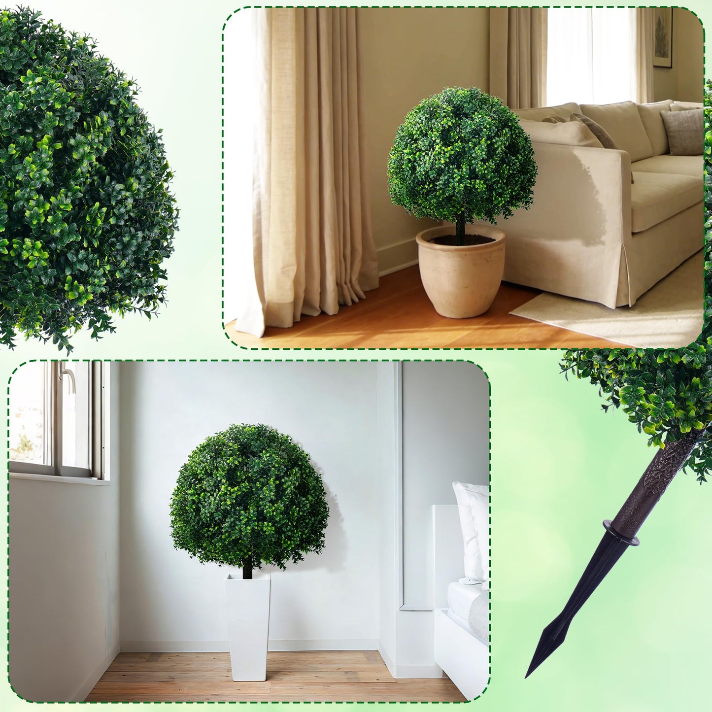 FONYICK 28 Inch Artificial Boxwood Trees, 2 Sets Faux Boxwood Topiary with Spikes, Pot Filler Fake Shrubs Plants for Outdoor Planters, Round Topiary Bush Balls Front Porch Home Garden Spring Decor