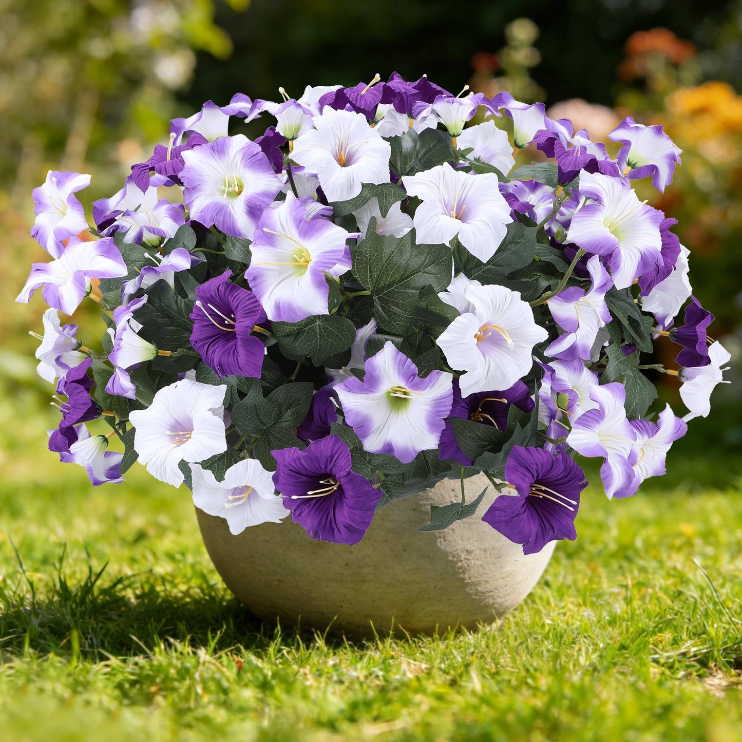 Geegoods Artificial Flowers Plants for Outdoors, 8 Bundles UV Resistant Fake Faux Petunias for Outdoor Planters Patio Front Porch Balcony Garden Decor