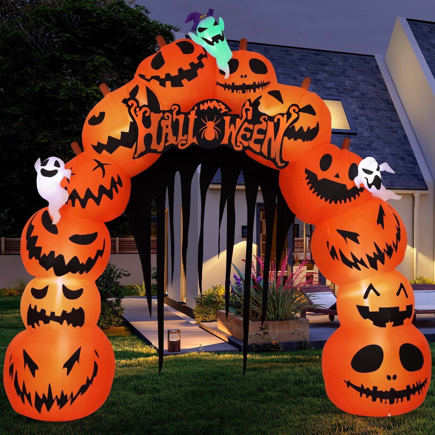 MGparty 10FT Halloween Inflatables Pumpkin Archway with LED Built-in Halloween Yard Decoration Blow Up Inflatable for Outdoor Indoor Garden Lawn (10Ft Pumpkin Archway)