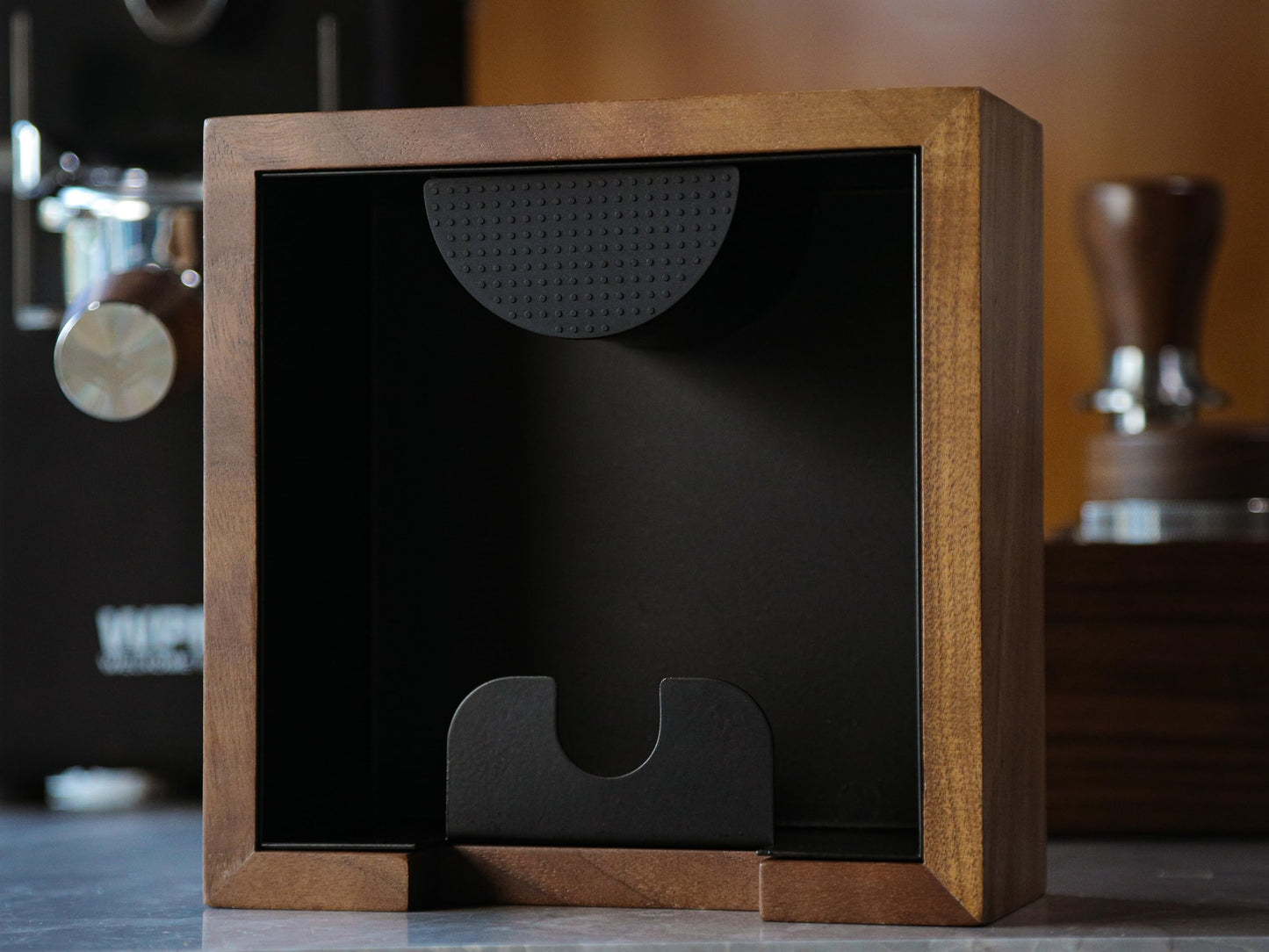 KNODOS Wooden Espresso Knock Box Walnut Dump Bin for Coffee Grounds Disposal Durable, Shock-Absorbent Espresso Machine Accessories, Easy to Clean Tamper Station
