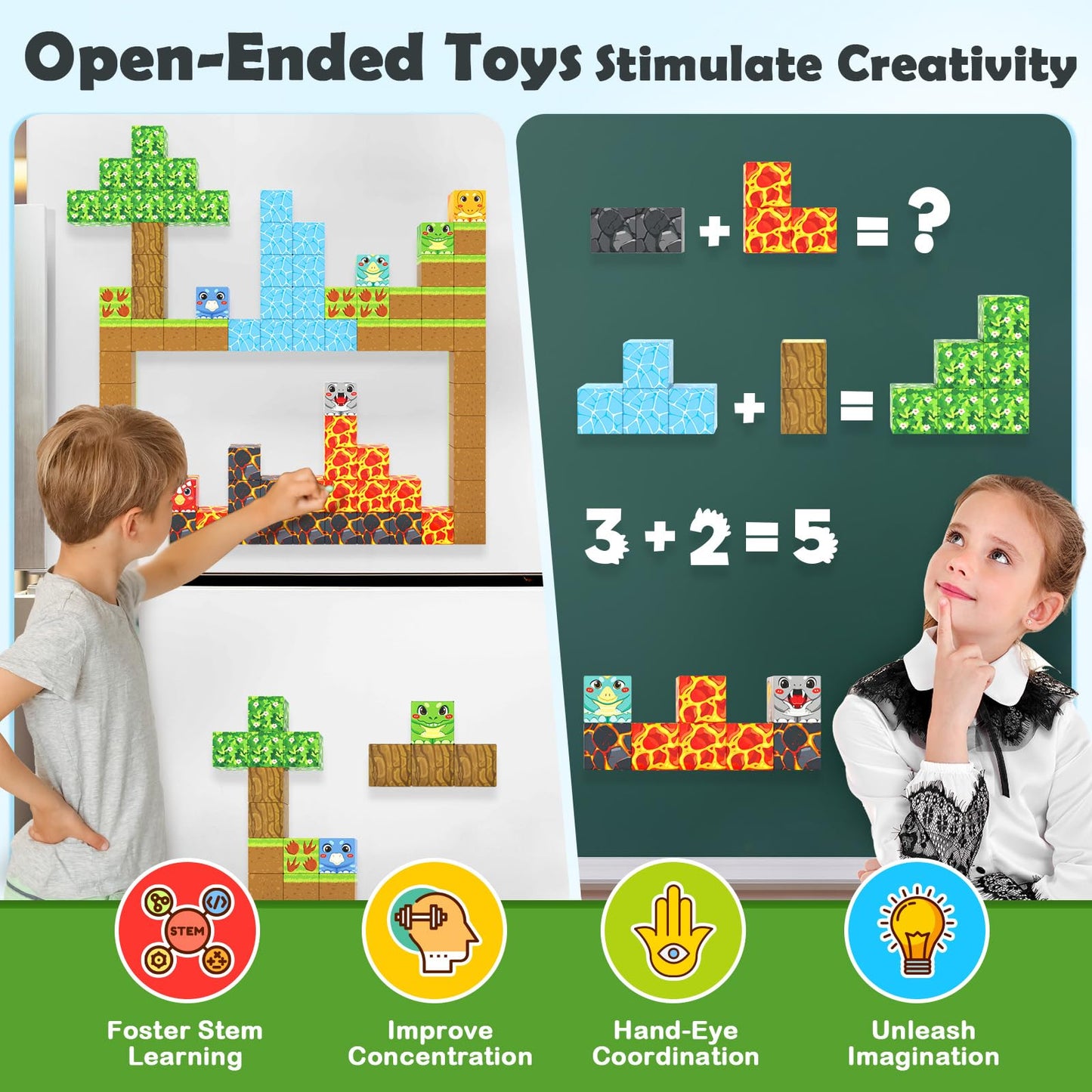Magnetic Blocks Toys, Build Mine Magnet World Dinosaurs Set, Magnetic Tiles Building Toys for Boys & Girls Kids Ages 3-5 5-7, STEM Montessori Sensory Toys for Toddlers Gifts for 3+ Years Old