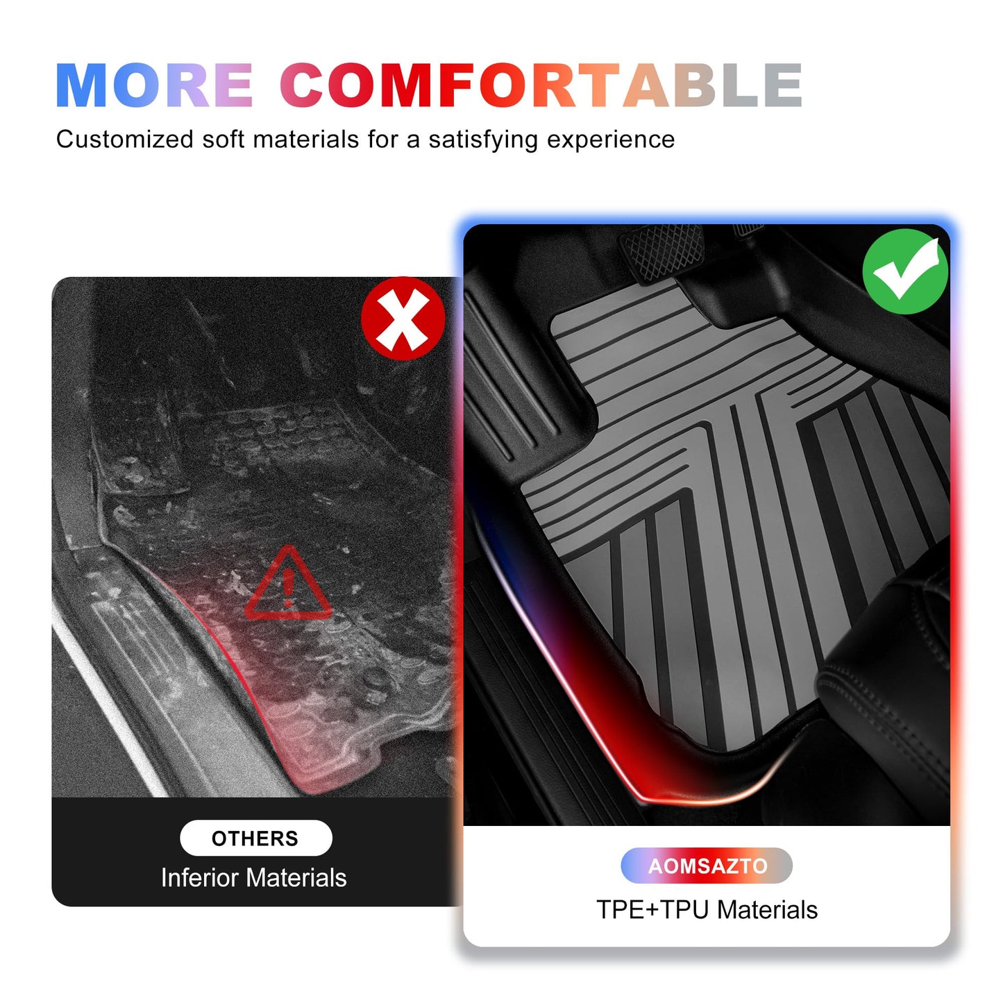 AOMSAZTO Floor Mats for Ford Ranger SuperCrew Cab 2024 2025 2026, 1st & 2nd Row All Weather Protection Car Liners Waterproof Anti Skid Mats (Gray)