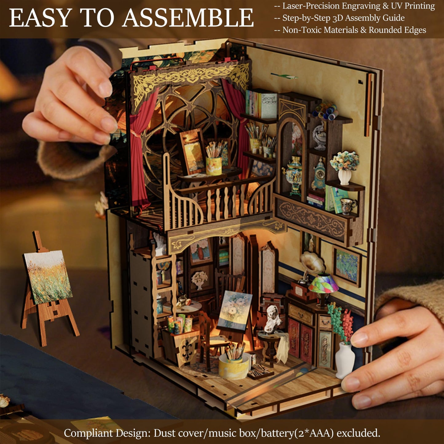 CRIOLPO DIY Book Nook Kit - DIY 3D Wooden Puzzle Miniature Bookshelf Decor with Sensor LED for Book Lovers and Collectors