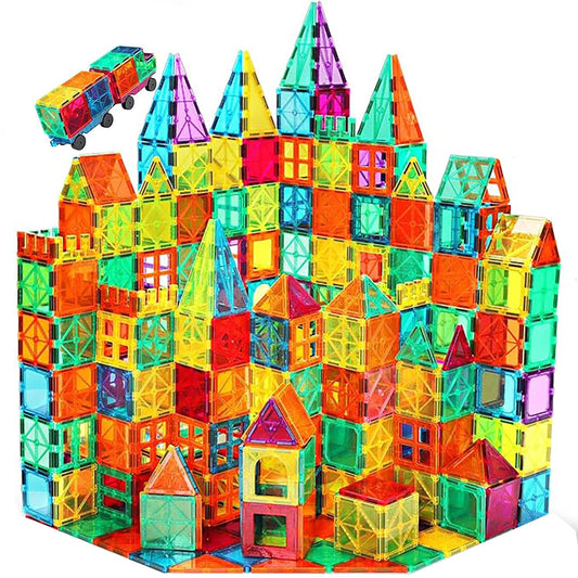 Anbalulu Magnetic Tiles 100PCS with 2 Cars, STEM Educational Building Blocks for Kids Ages 3-9, Magnet Construction Toys Gift for Toddlers