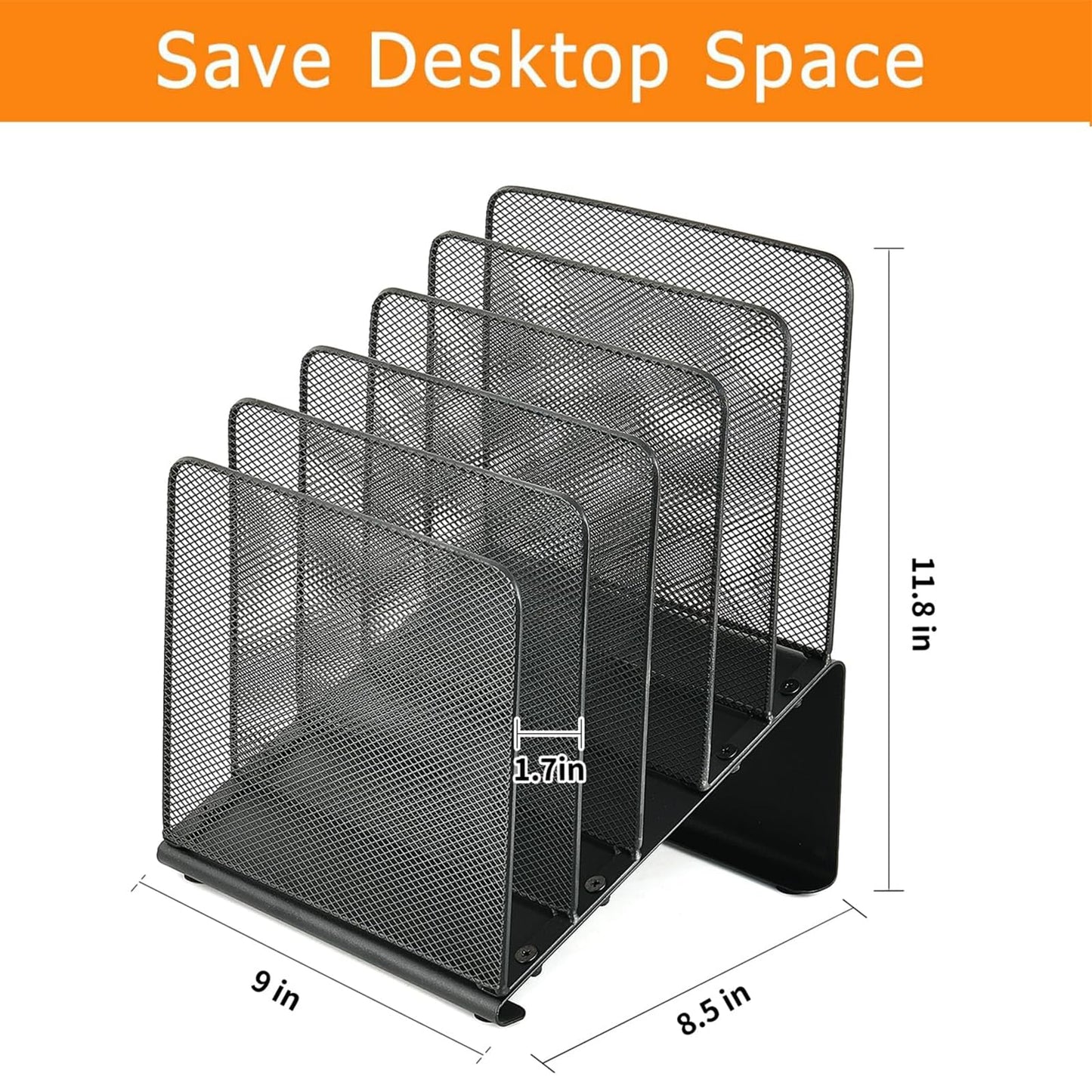 LEKETREE File Organizer for Desk, File Folder Organizer with 5-Section Vertical Rack, Suitable for Home Office Document Organization and Storage(Black 2-Pack)