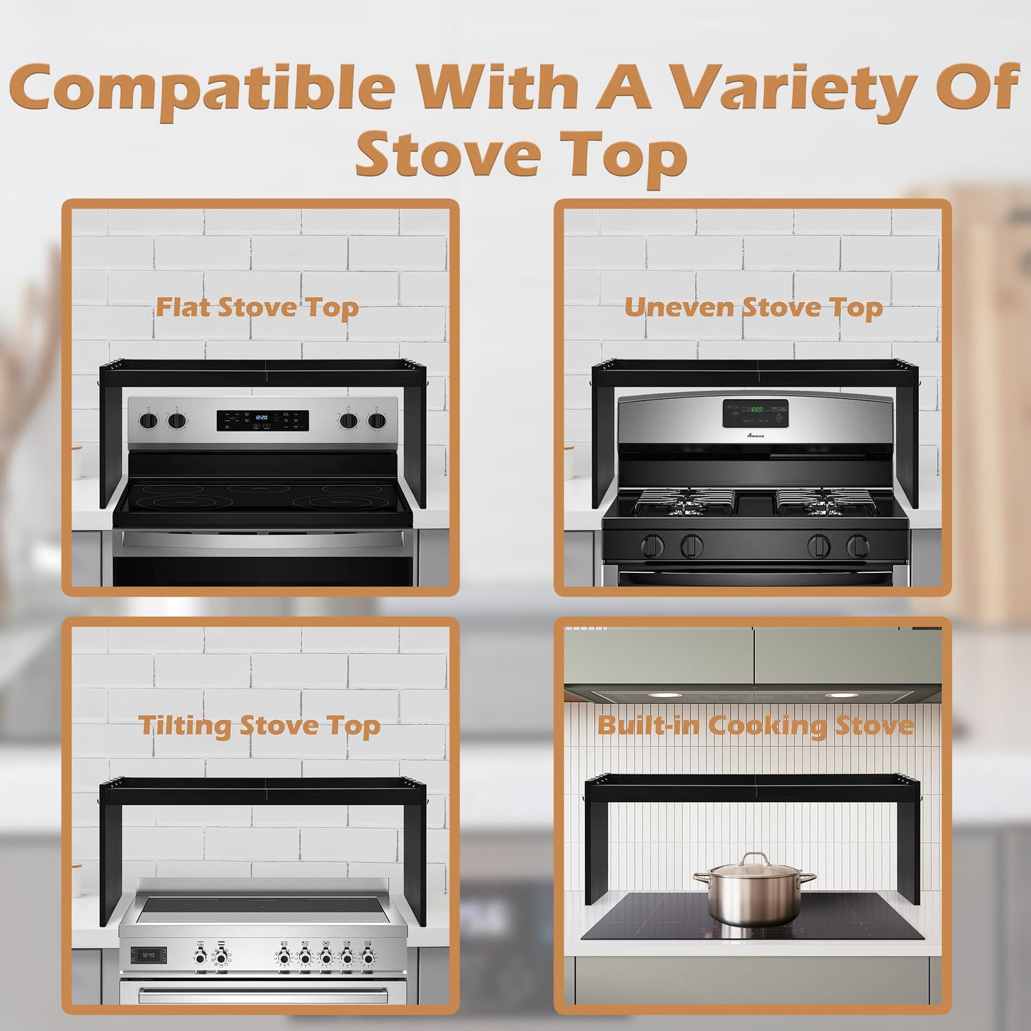 koretech Over The Stove Shelf, Wood Stove Top Shelf,31.5" Stove Top Organizer Shelves with 6 Hooks,11.5" Height Over Stove Spice Rack for Kitchen, Black