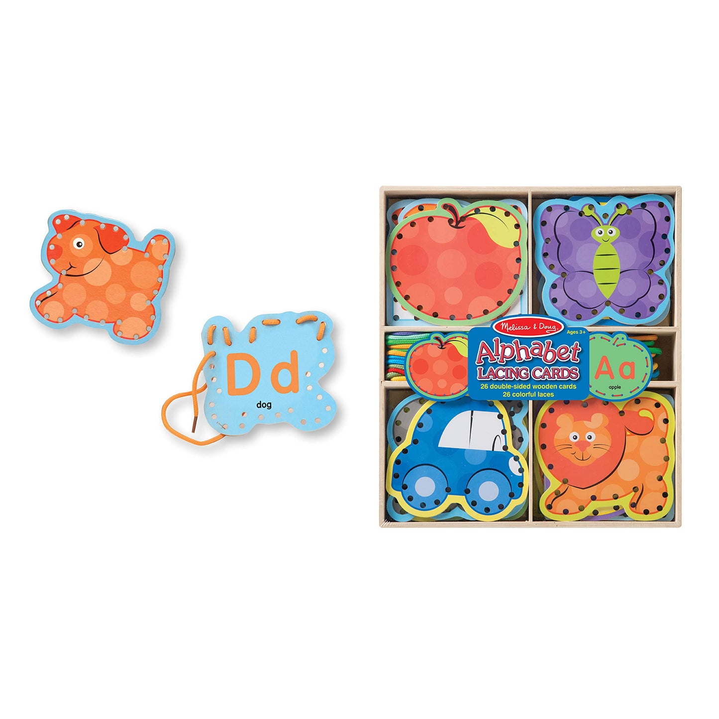 Melissa & Doug Alphabet Wooden Lacing Cards with Double-Sided Panels and Matching LacesFine Motor Skills Threading Cards, Sewing for Preschoolers and Kids Ages 3+