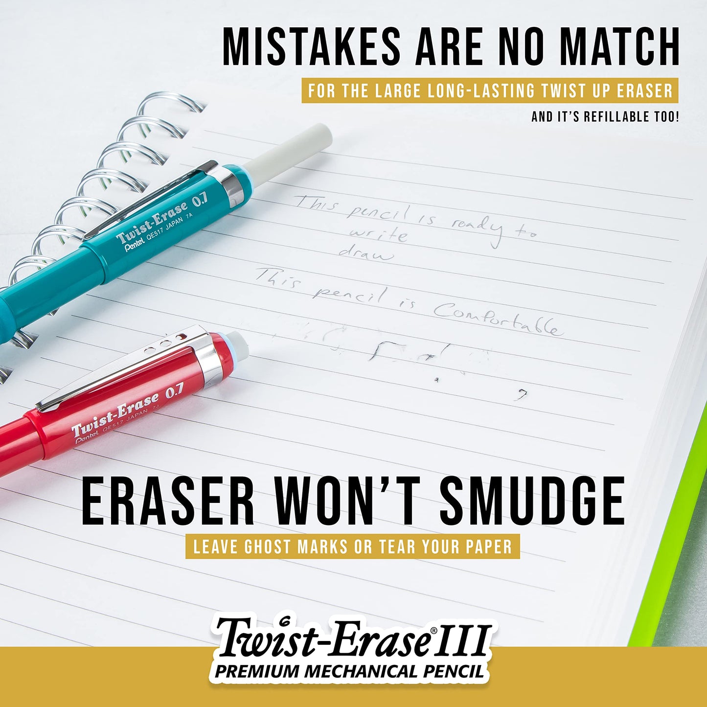 Pentel Twist-Erase III Mechanical Pencil, (0.9mm), Blue Barrel, Box of 12 (QE519C)