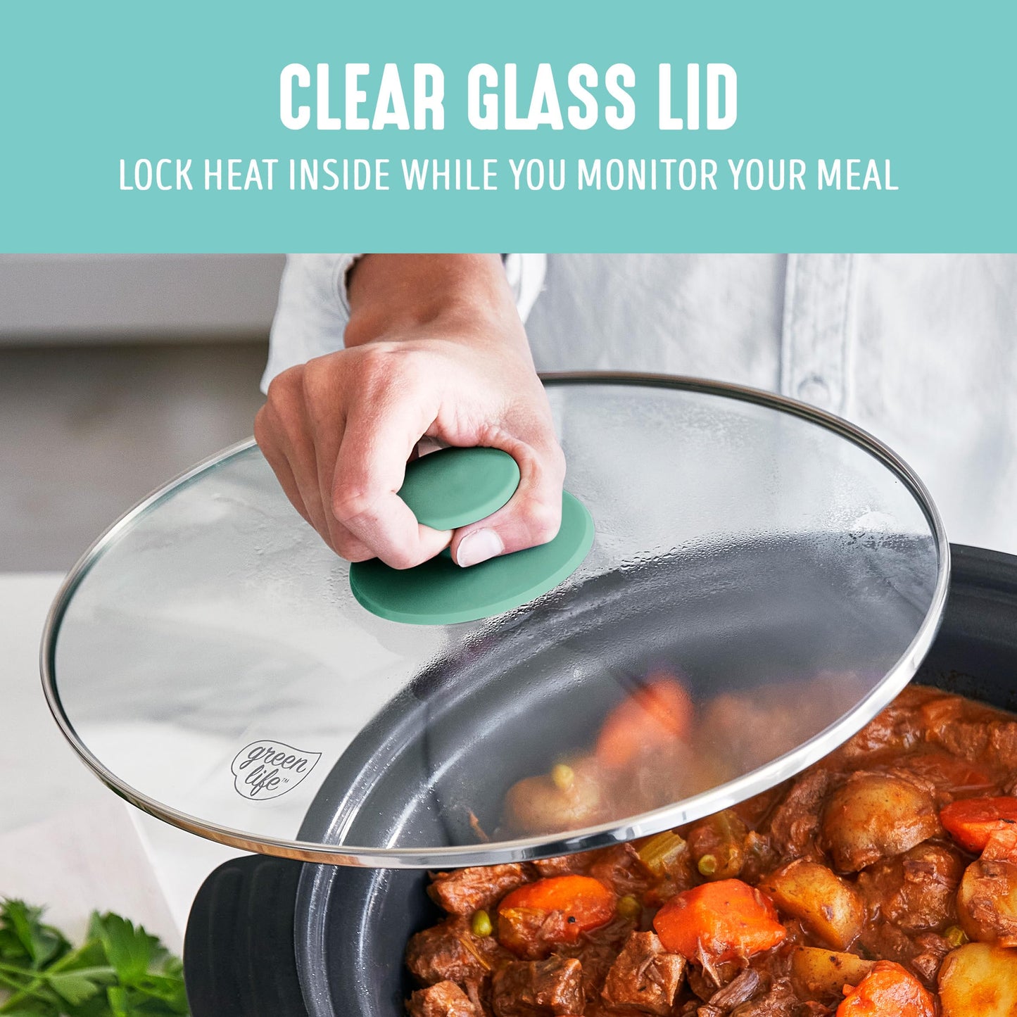 GreenLife 6QT Ceramic Slow Cooker, PFAS-Free, Programmable, Removable Healthy Nonstick Pot for Family Meals, Sear on Stovetop, Keep Warm, Digital Timer, Dishwasher Safe Crock, Turquoise