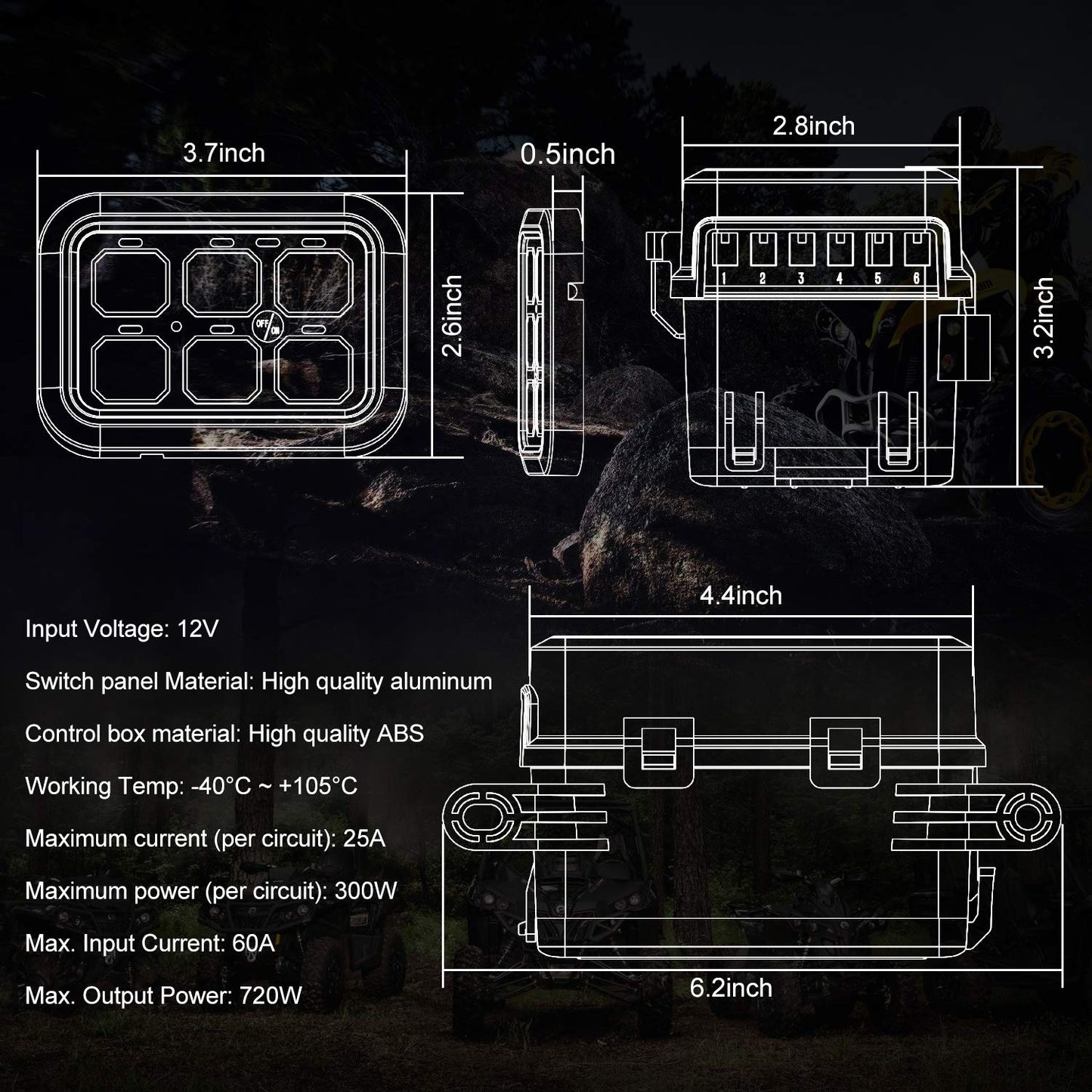 6 Gang Switch Panel, Auto Power Plus Automatic Dimmable Switch Pod Panel Circuit Control Box Relay System Universal Touch Switch Box with Harness Label Sticker for Car Marine Boat ATV UTV Truck