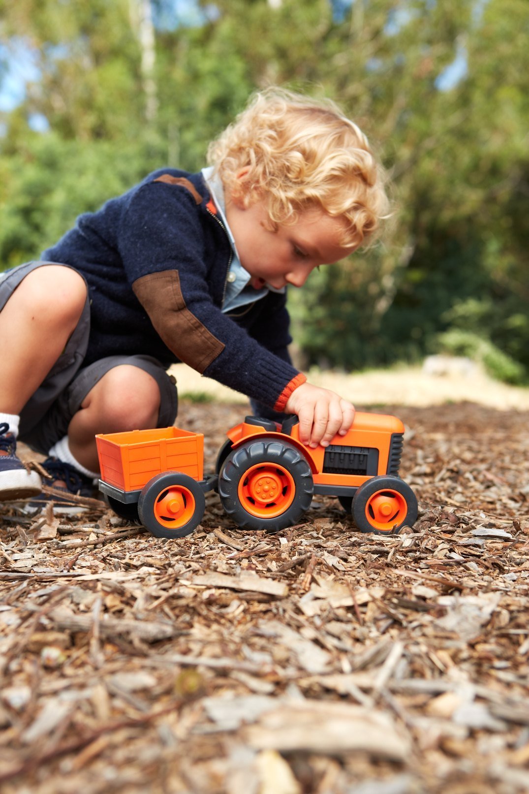 Green Toys Orange Tractor with Detachable Trailer Farm Toy for Toddlers, 100% Recycled Plastic, BPA-Free, Durable Indoor/Outdoor Vehicle, Eco-Friendly, Dishwasher-Safe, Ages 1+