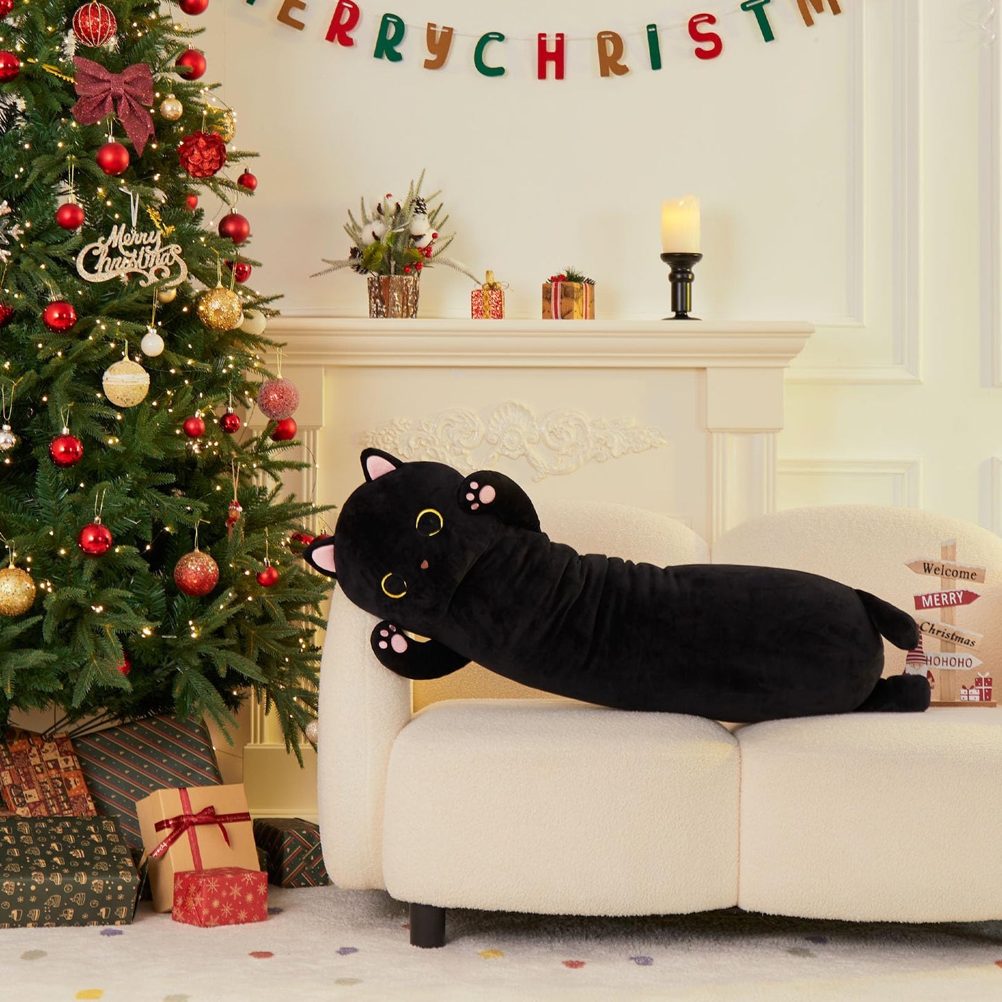 MaoGoLan Long Cat Pillow for Kids, 44'' Big Cat Stuffed Animal for Adults, Long Cat Body Pillow for Girl,Large Kitten Plush Throw Pillow Doll Big Plush Toys
