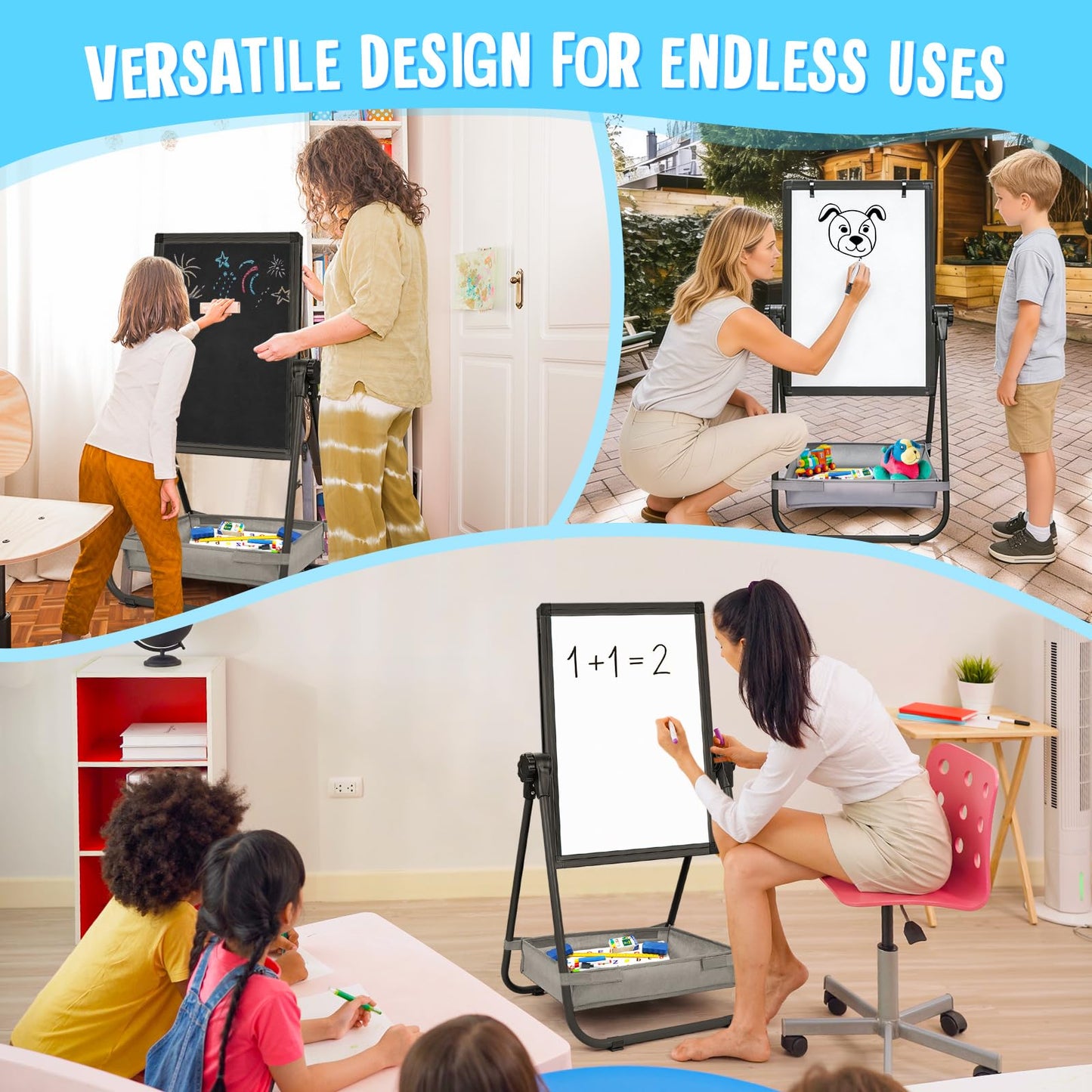 Magnetic Dry Erase Board with Flip Chart for Whiteboard (Black)