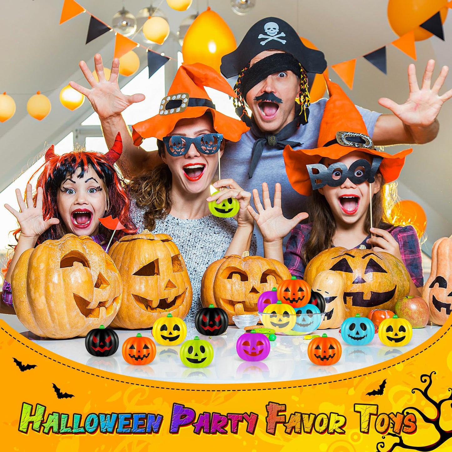 Libima 50 Pcs Halloween Pumpkin Stress Balls Bulk Colorful Stress Relief Ball Mini Foam Squeeze Ball Party Favors Toy with Storage Bag for Halloween Party Bag Filler School Carnival Reward