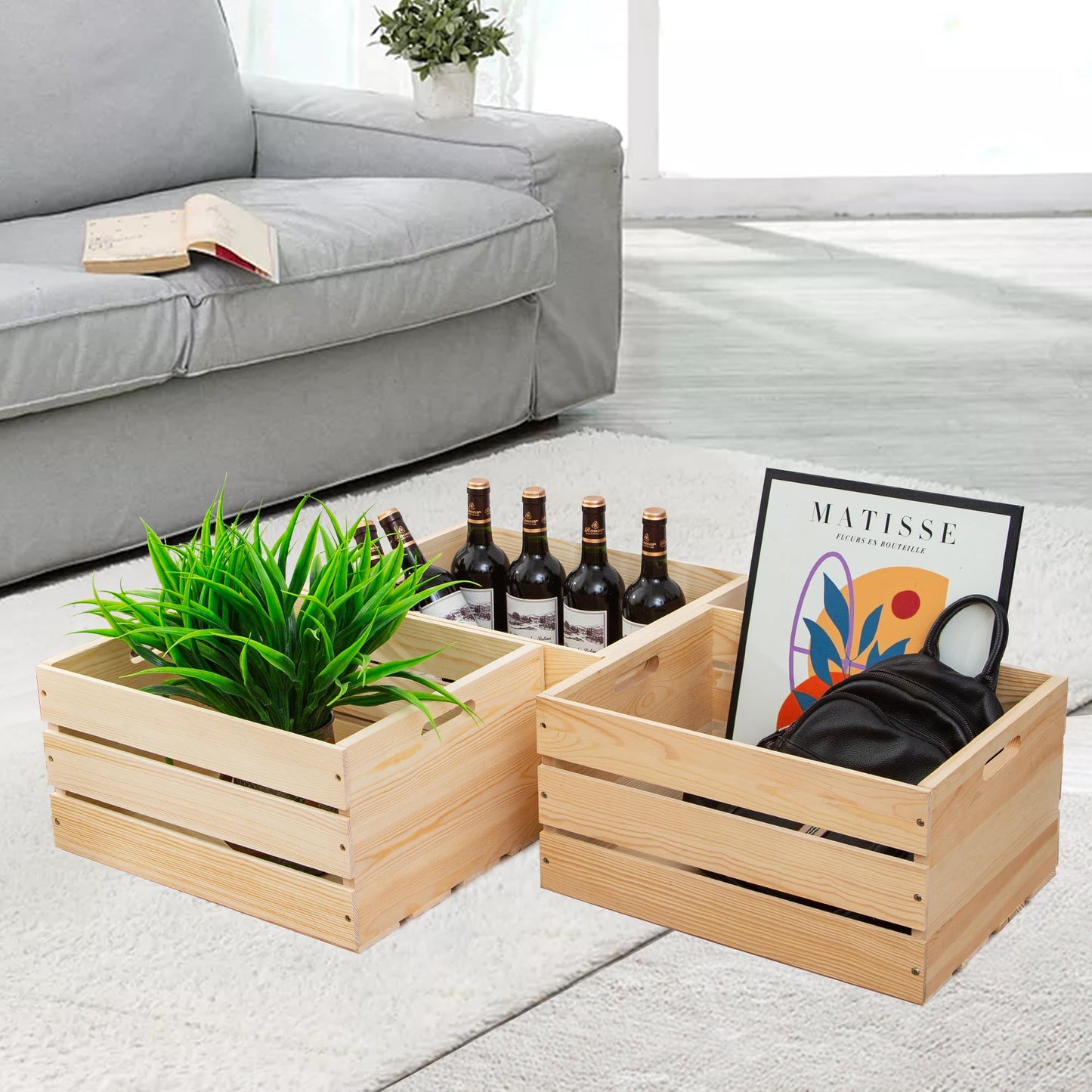 FORBRADS 3 Pieces Large Pine Wood Crates For Storage, Unfinished Natural Wooden Crates, 17" x 13" x 8.9" Each, Holds Up to 50 Pounds