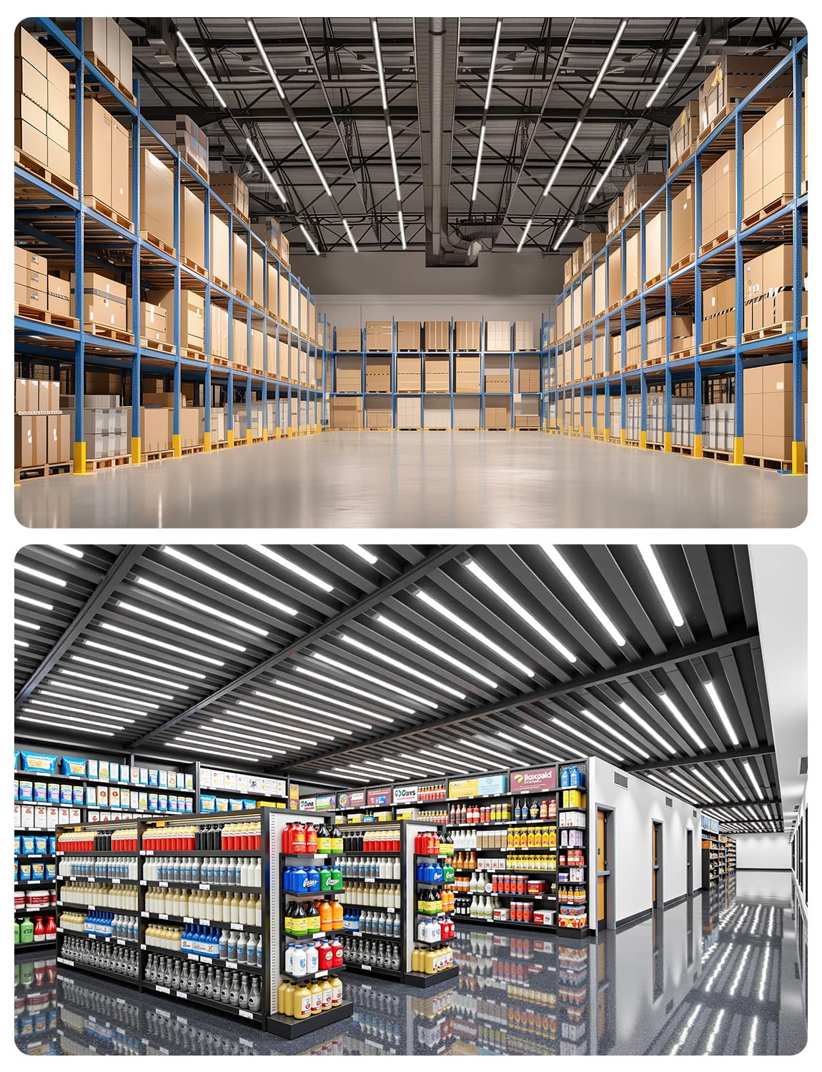 YULINKCO 4FT LED Shop Lights, 2300LM 6500K Bright White LED Integrated Fixture, 20W Linkable Garage Light, Ceiling and Cabinet Light with ON/Off Switch, Workshop, Basement, FCC Certified, 4 Pack