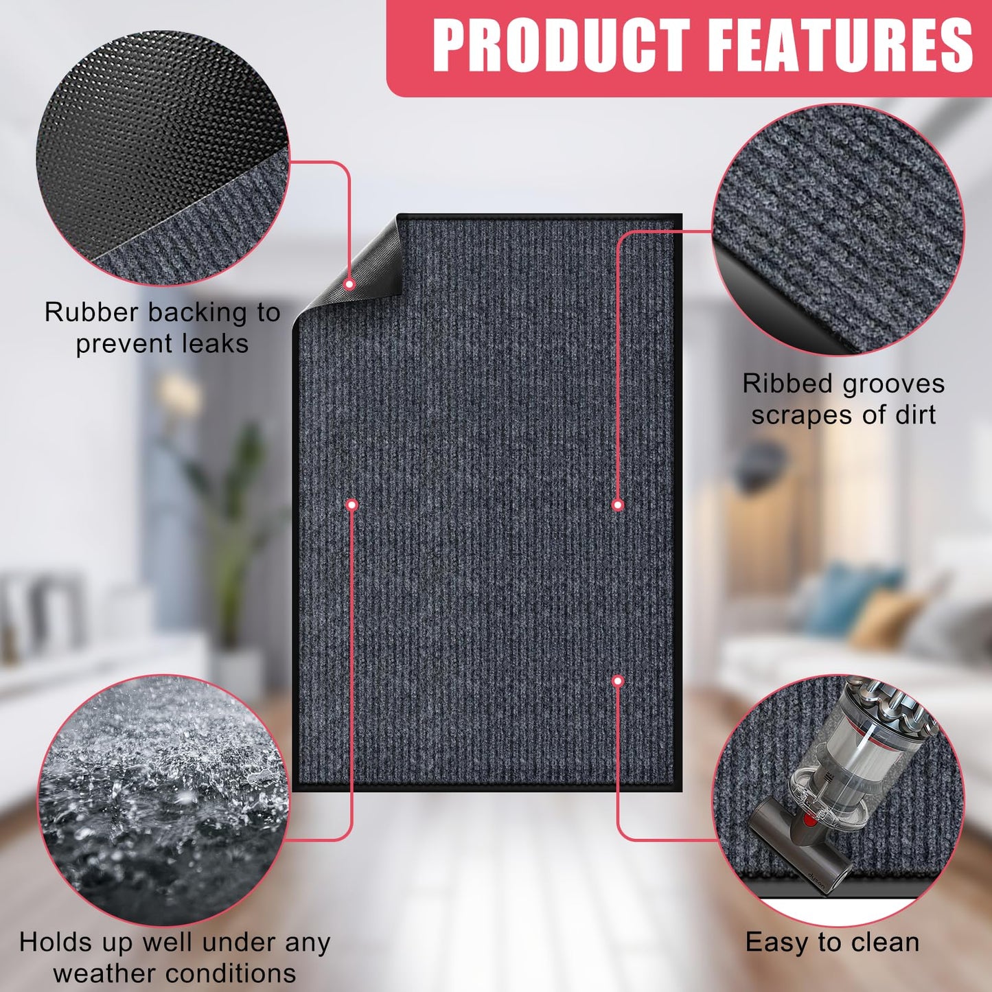 Kuyal Front Door Mat, 2'x3' Indoor Outdoor Entrance Mats, Commercial Floor Inside Outside Entrance, Heavy Duty Durable Welcome Mat, Rubber Backing Non Slip Outdoor Mats for Entryway,Dark Gray