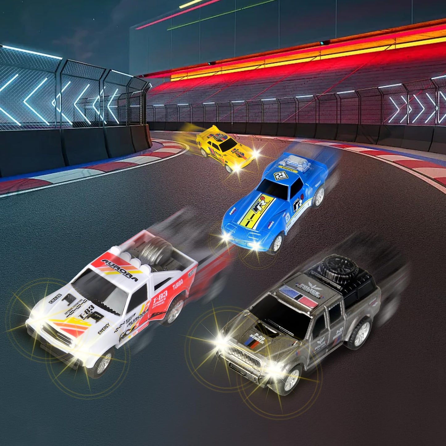 Slot Car Race Track Set Electric or Battery Powered Racing Car Track for Kids Boys, with 4 High-Speed Cars and 2 Hand Controllers,Dual Racing Game Toys for Children Age 6 7 8 Years Old