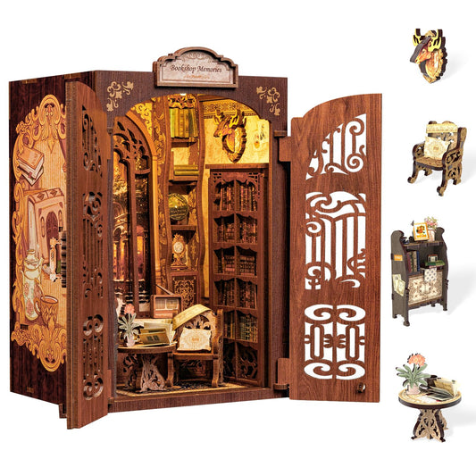 CUTEBEE Book Nook Kit, DIY Miniature House Kits for Adult and Teens, Bookend Diorama with LED, 3D Wooden Puzzle, Mini Booknook Bookshelf Insert Decor, Crafts Hobbies Gifts for Adults（Owl Bookstore