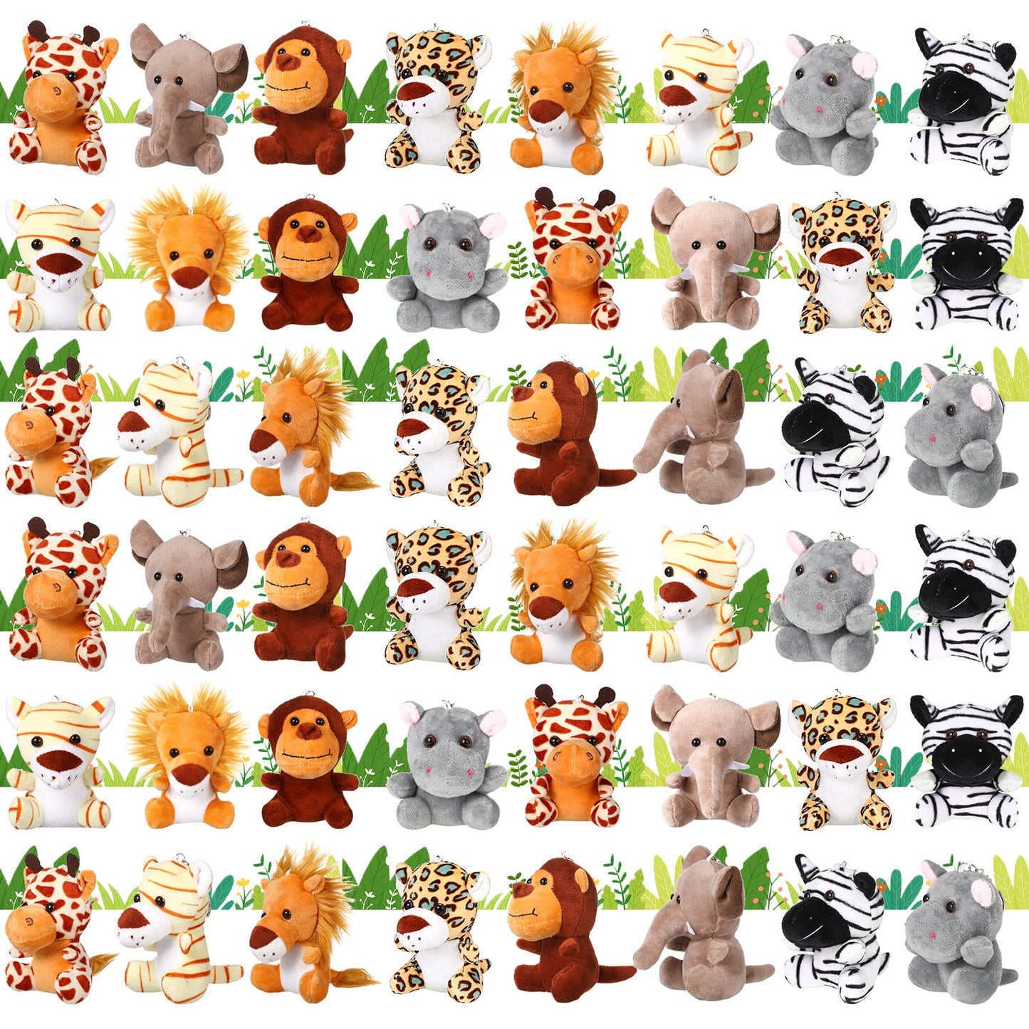 Leitee 48 Pack Mini Plush Animals Toys Set 4.7 Inch Stuffed Animal Keychain Small Goodie Bag Fillers for Easter Hunts, Valentine‘s Day, Carnival Prizes, Jungle Party