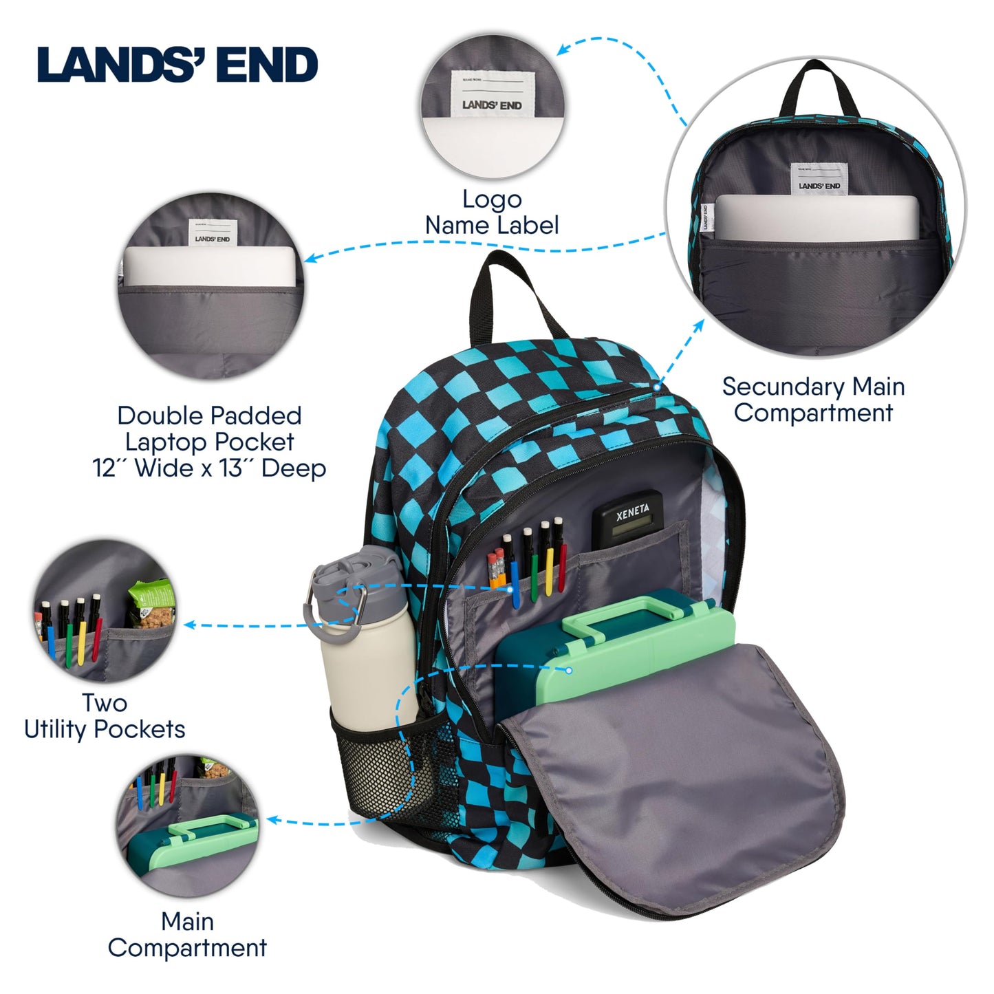 Lands' End Unisex Kids Large ClassMate Lightweight Durable Elementary School Backpack, Tundra