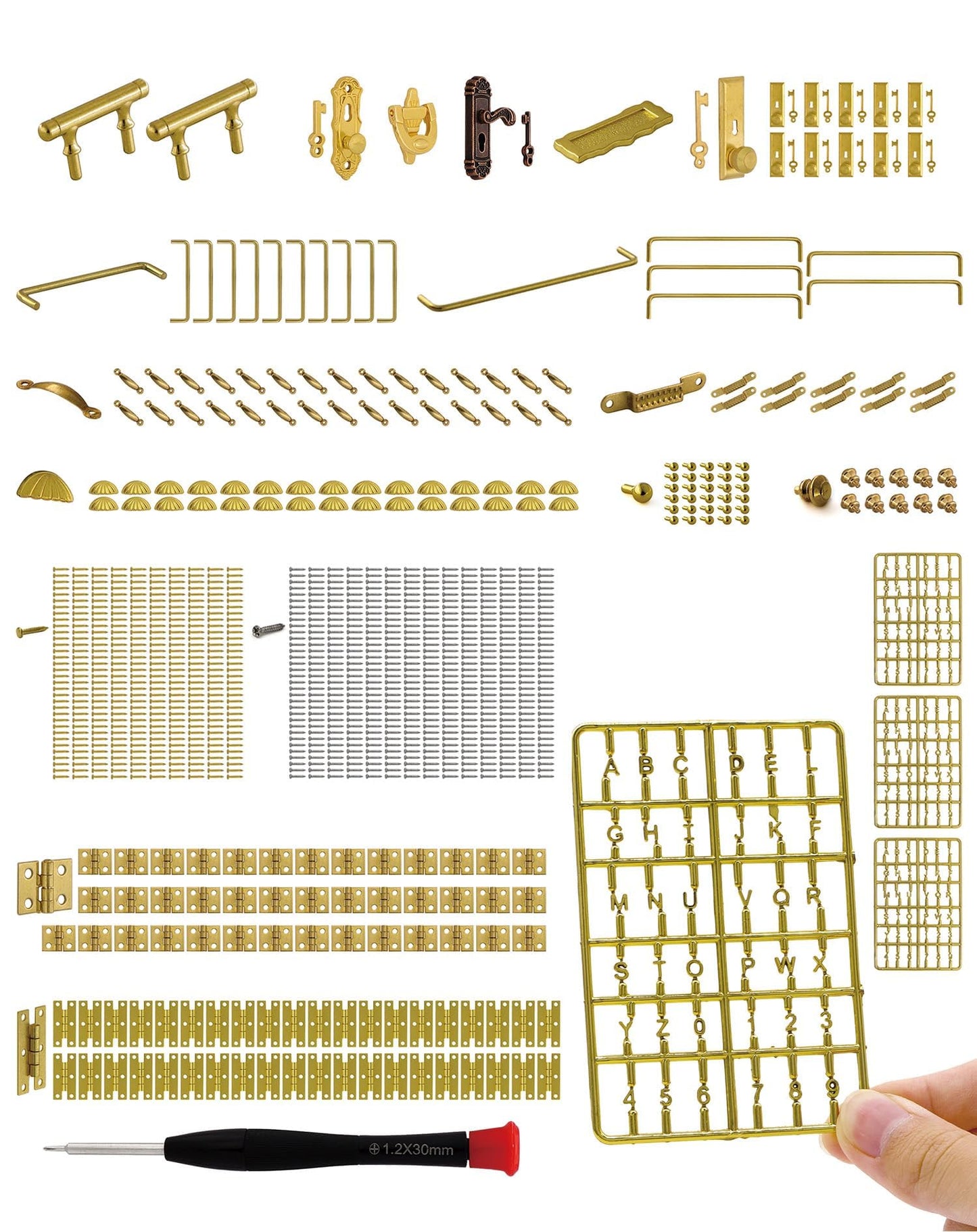 iland Miniature Dollhouse Accessories of Miniature Hinges & Dollhouse Handles & Hardware 20 Kinds Over 700 pcs