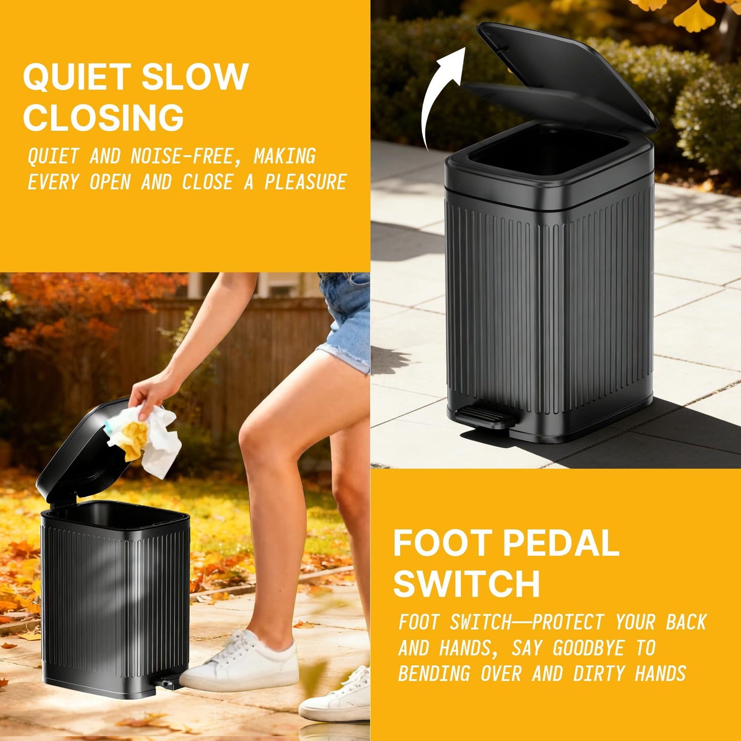 Hahomei Dog Poop Trash Can Outside, 2.7Gal Dog Waste Trash Can with Lid, Foot Pedal, Dog Waste Container with 20 Bags, Pet Poop Bucket with Soft Close for Backyard Odor Control, Black