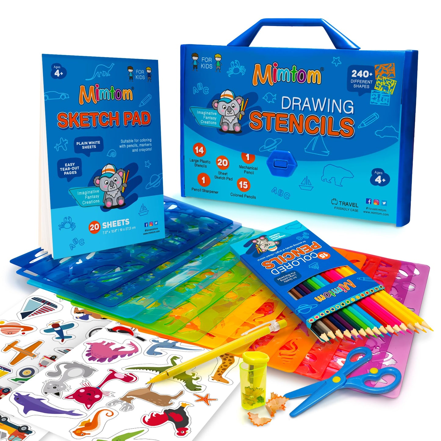 Mimtom Drawing Stencil Kit for Kids | 51 PC Arts and Crafts Stencil Set with over 240 Creative Shapes to Unleash Your Child's World of Imagination | Kid-Safe Fun Activity Toy for Ages 4 and Up