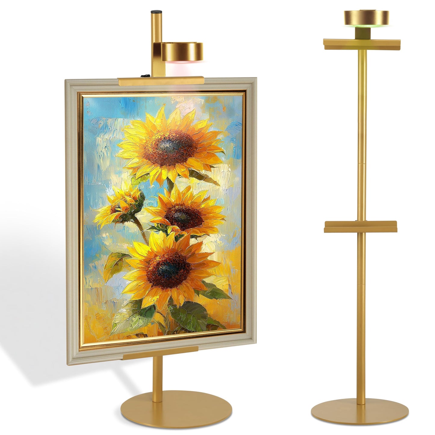NKJIH Adjustable Desktop Photo Frame Stand with Magnetic Wall Painting Light, Holds Picture Frames up to 30 Inch,with Rechargeable Battery,Metal Vertical Stand with 3 Color Temperature & 13RGB Poster Lights, for Displaying Picture Frames, Artworks (1 Pack
