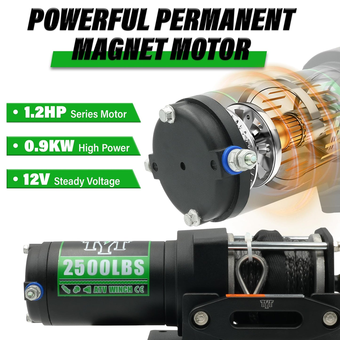 2500 lb ATV Electric Winch, 12V DC, Heavy Duty Synthetic Winch Rope 1/5" x 32FT, Wired Remote Control, Includes Fairlead, Winch Mounting Plate, Ideal for Off-Road, ATV, UTV, Boat Towing Off Road